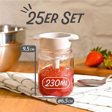 Praknu Einmachglas Praknu 25 Marmeladengläser 230 ml Rot, Glas, (Set, 25-tlg), Konservieren