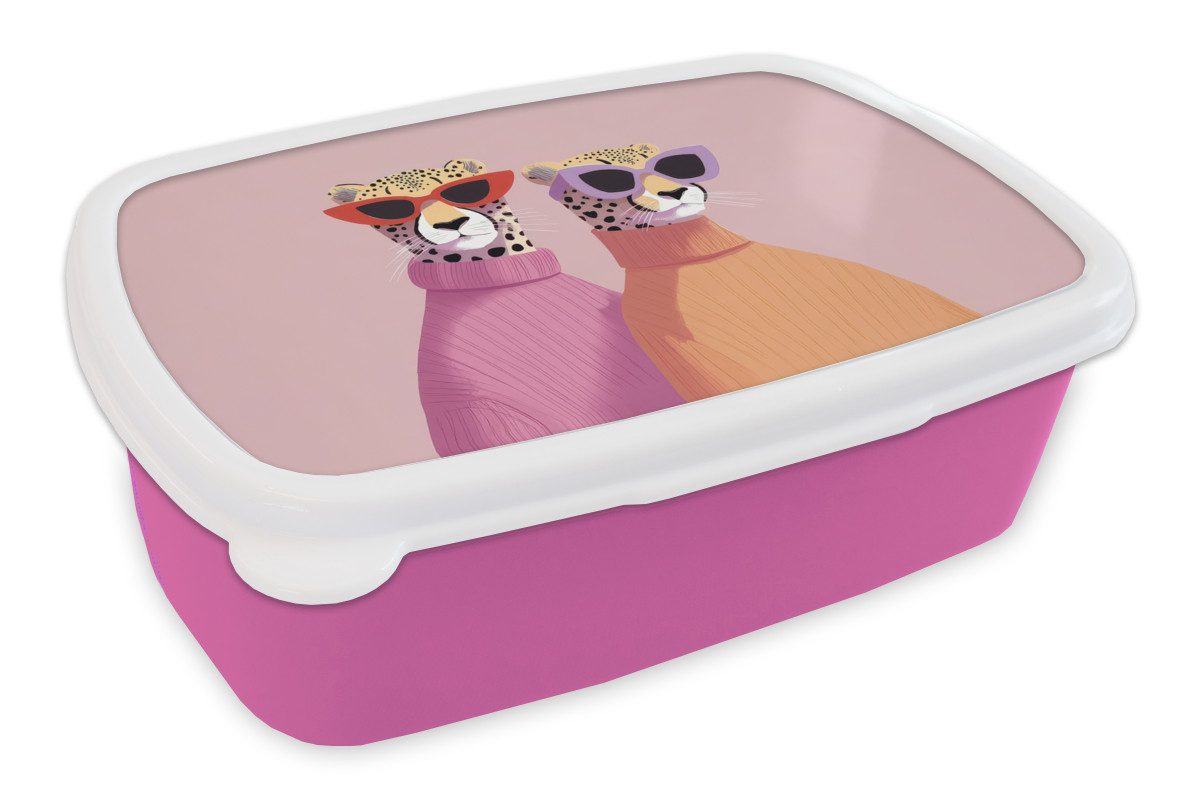 MuchoWow Lunchbox Jagd auf Leoparden - Sonnenbrillen - Pullover, Kunststoff, (2-tlg), Ланч-боксы, Lunch Box, Brotbox für Kinder und Erwachsene