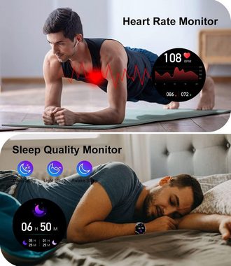 Lige Smartwatch (1,32 Zoll, Android iOS), für Herren mit Telefonfunktion Wasserdicht Fitness 300 mAH Armbanduhr