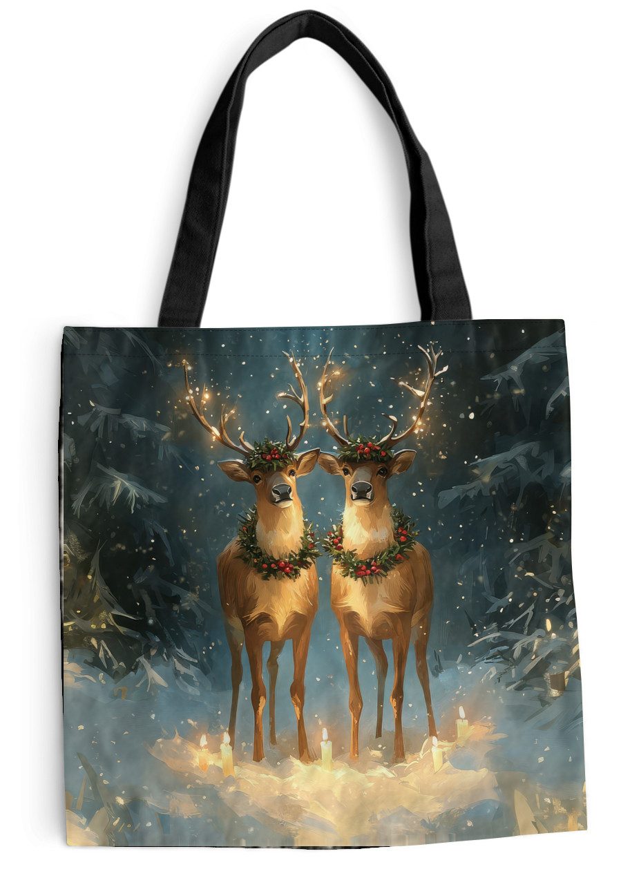 MuchoWow Shopper Kiefer-Märchen - Rentier - Nacht, Handtasche, Damen und Herren, Schultertasche, Umhängetasche, Tote Bag