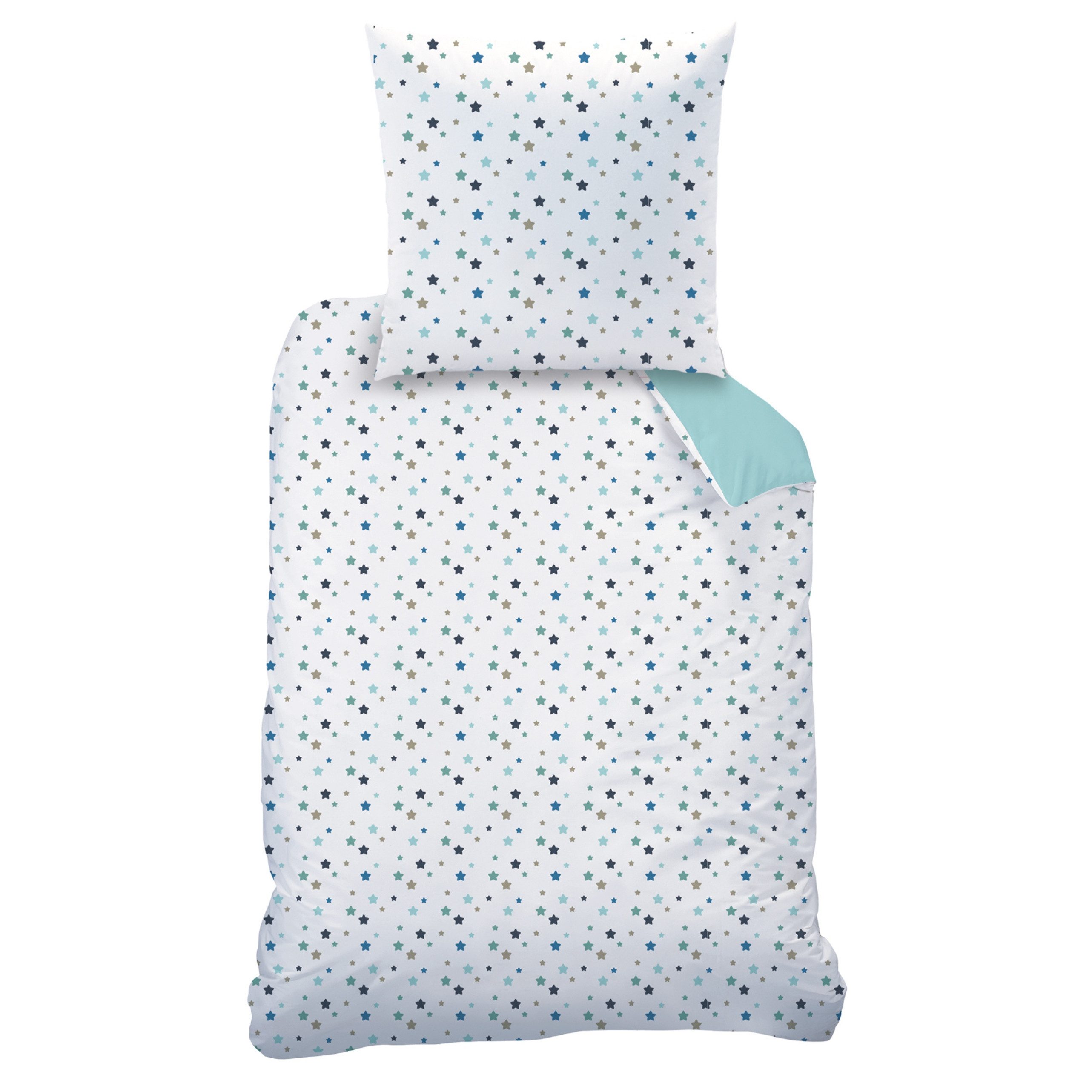 MTOnlinehandel Kinderbettwäsche Dragons Ohnezahn "Toothless Dreams" Renforcé in 135x200 + 80x80 cm •, 100% Baumwolle, 2 teilig, Wendemotiv für Kinder, Drachen, Sterne, Abenteuer