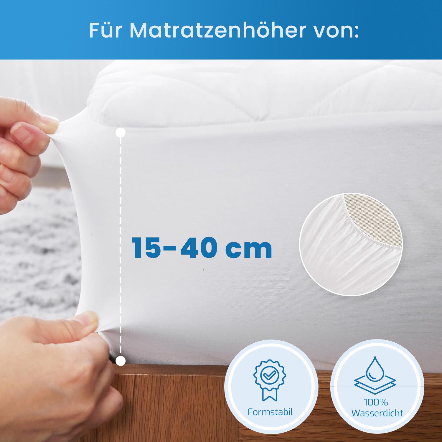 Matratzenauflage Wasserdichter Matratzenschoner gesteppte Oberfläche – Matratzenauflage livessa, Wasserdicht, atmungsaktiv & gesteppte Kapitone-Oberfläche – Bild 4 von 5