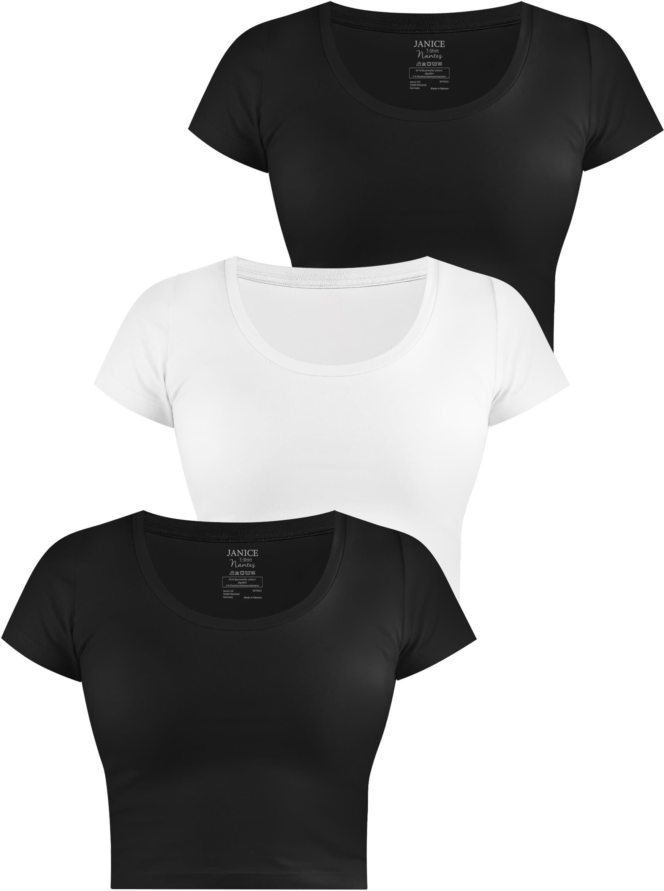 Janice Kurzarmshirt 3 x Damen crop T-Shirt Nantes Kurzes Shirt aus Baumwolle