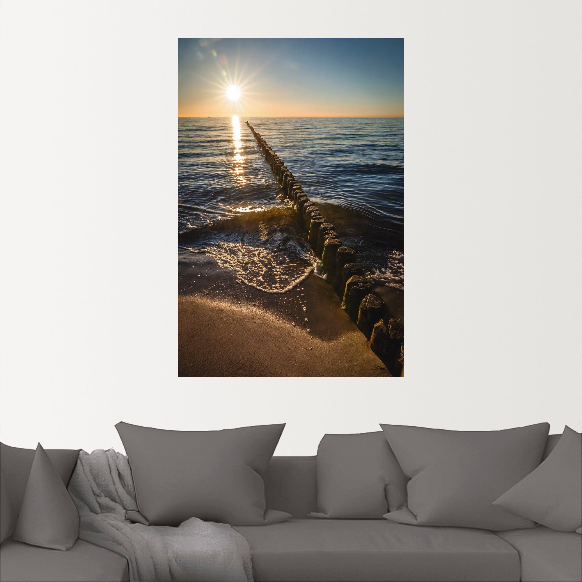 (1 Wandaufkleber Poster als Sonnenuntergang Artland Küstenbilder und Größen Wandbild in oder Leinwandbild, Ostsee, Alubild, St), Buhnen versch.