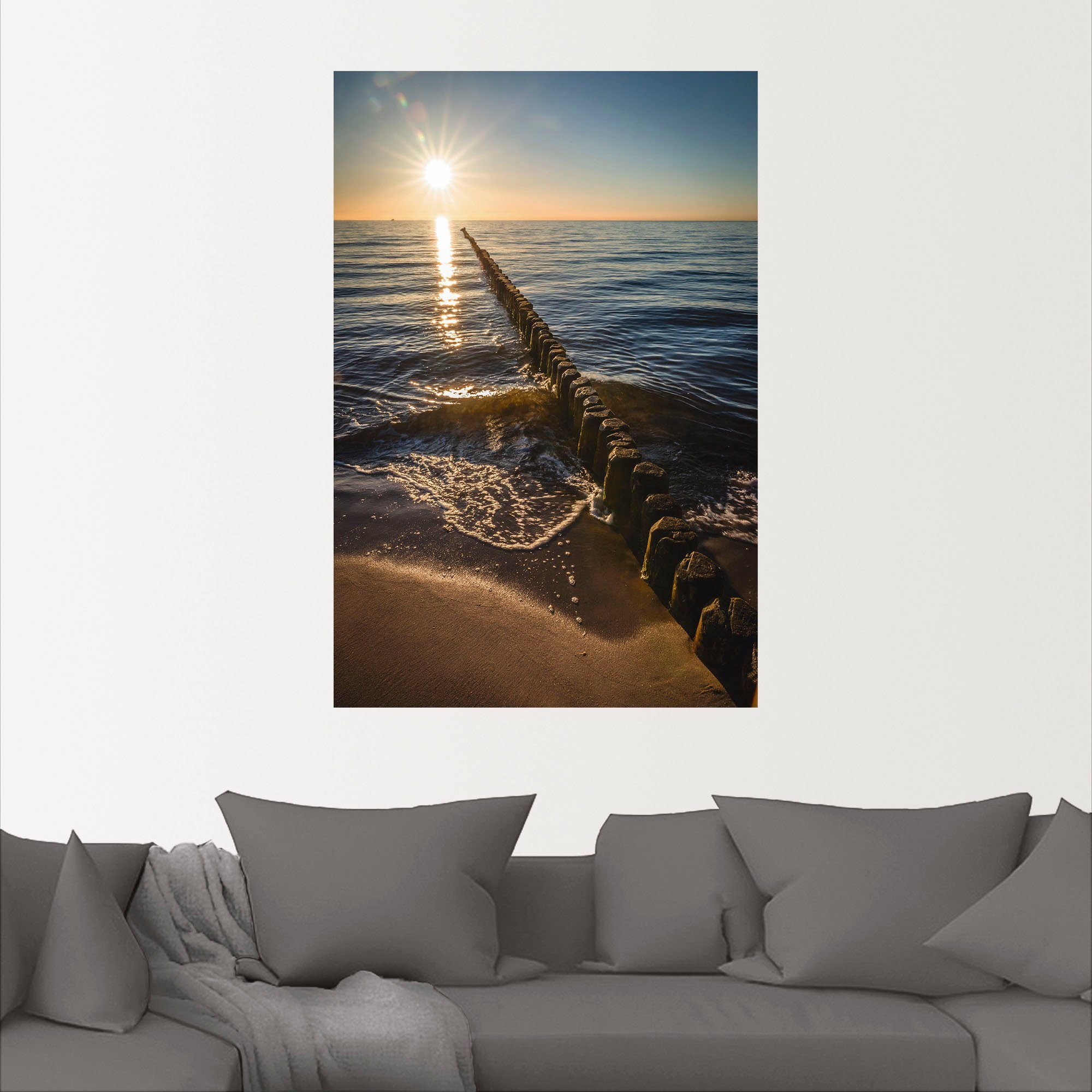 Artland Wandbild Buhnen und Sonnenuntergang Ostsee, Küstenbilder (1 St),  als Alubild, Leinwandbild, Wandaufkleber oder Poster in versch. Größen