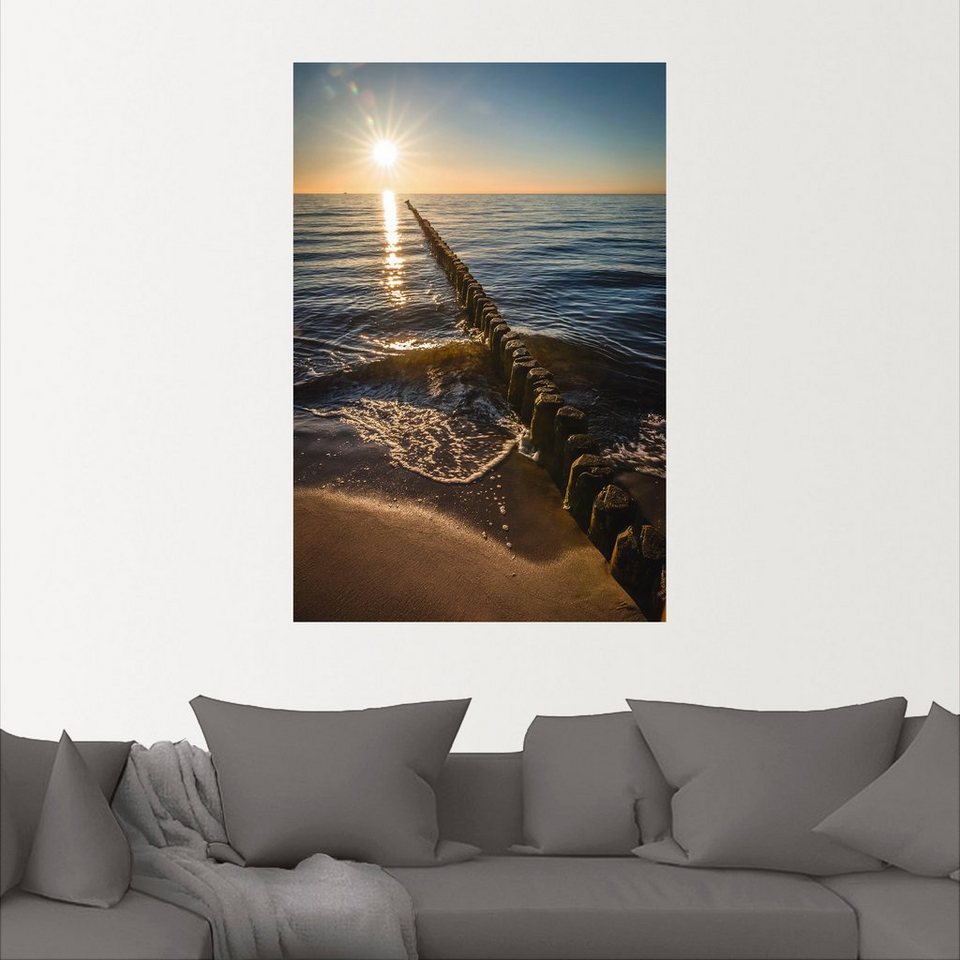 oder Küstenbilder Ostsee, versch. Wandbild in Artland und Wandaufkleber Sonnenuntergang (1 Poster Größen St), als Leinwandbild, Buhnen Alubild,