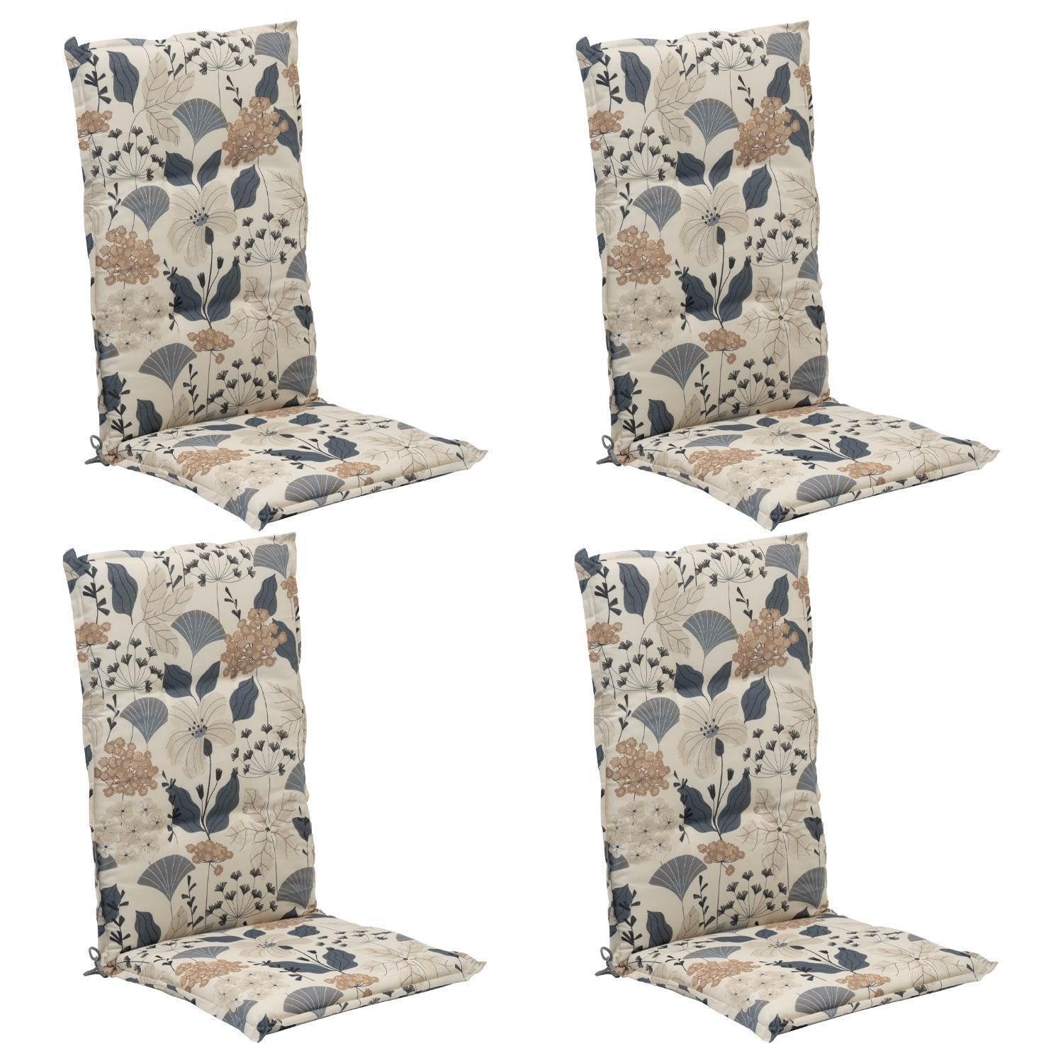 GO-DE Hochlehnerauflage Stuhlauflage XIMULI, B 50 x L 120 cm, Creme, Blau, (4 St), für Hochlehner-Stühle