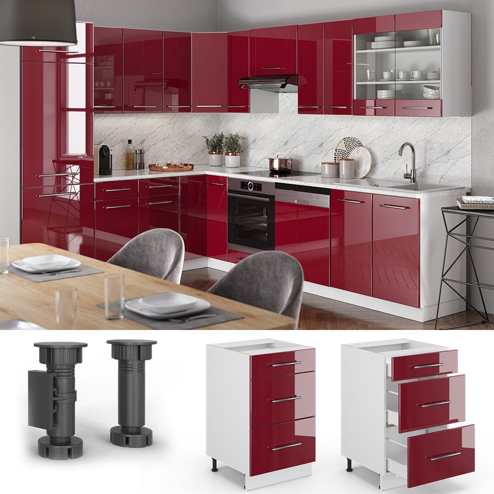 Vicco Unterschrank Fame-Line, Bordeaux Hochglanz/Weiß, 50 cm ohne Arbeitsplatte (1-St)