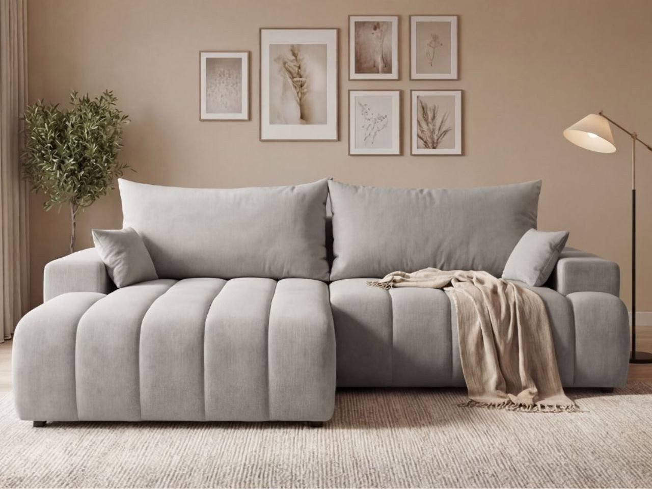GrainGold Ecksofa L-Form Caleo L, Set, Schlaffunktion, Bettkasten, DL-Mechanismus, Wellenfederkern