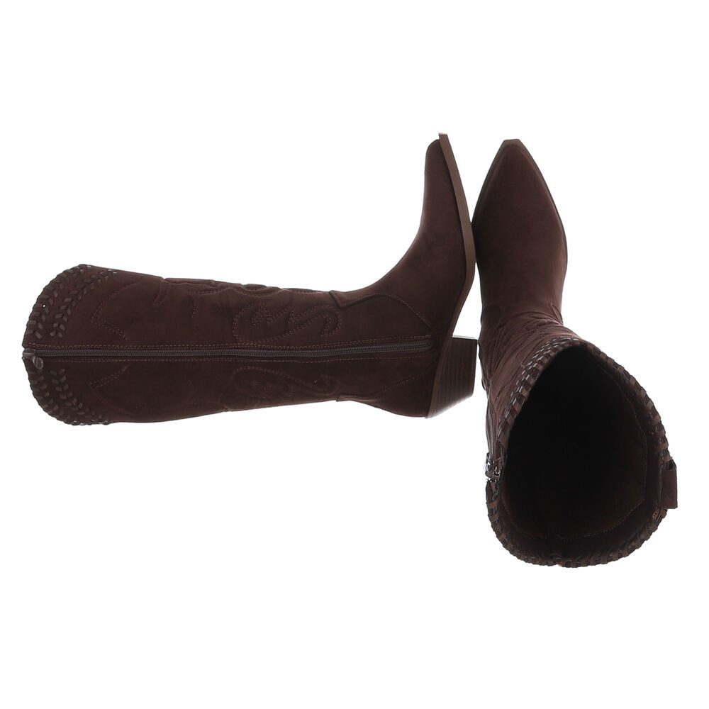 Ital-Design Damen Westernstiefel mit Blockabsatz und Ziernähten Westernstiefel (92299574) Blockabsatz Stiefel in Braun – Bild 2 von 5