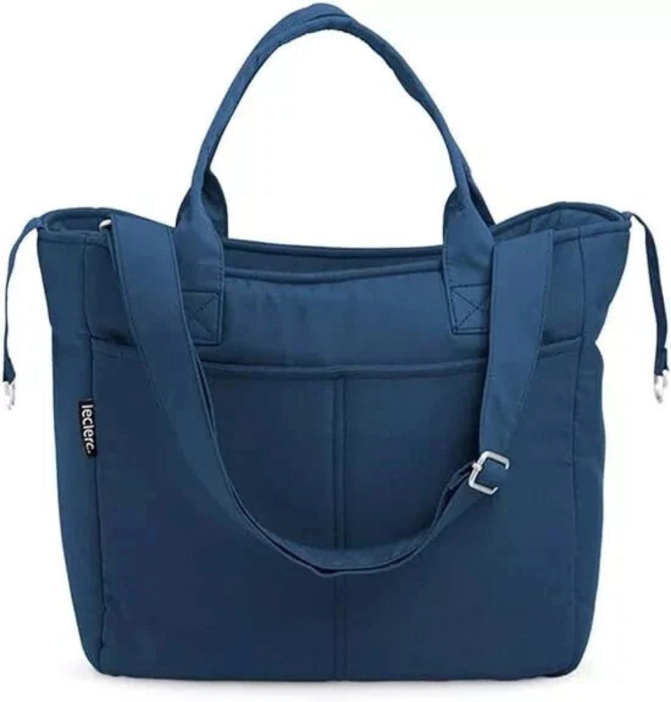 Leclerc Baby Wickeltasche Canvas Blau geräumig und robust für Kinderwagen, Alltag und Reisen (Set, 2-tlg., Tasche und portable Wickelunterlage), Kinderwagenclips, Flaschenhalter, mehrere Fächer, Schultergurt, robust