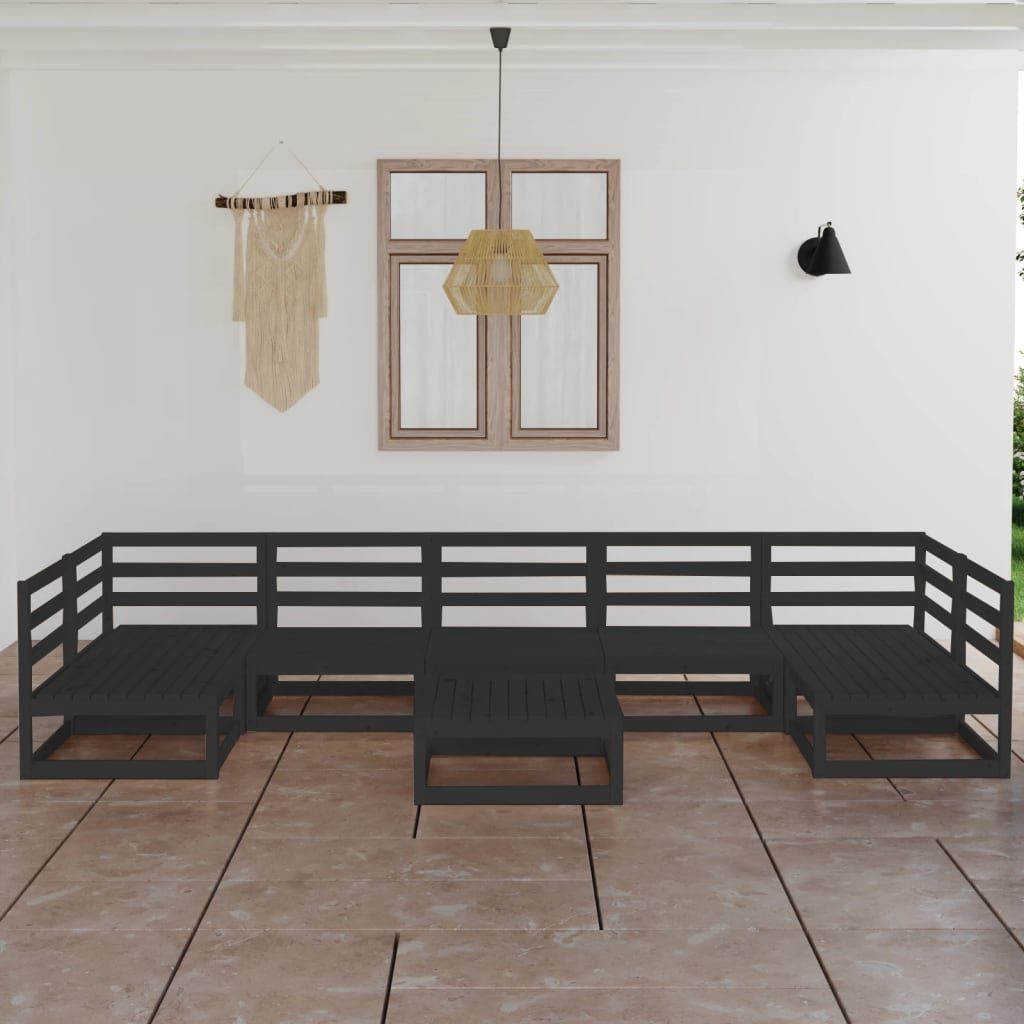 vidaXL Gartenlounge-Set 8-tlg. Garten-Lounge-Set Massivholz Kiefer, (1-tlg) Schwarz