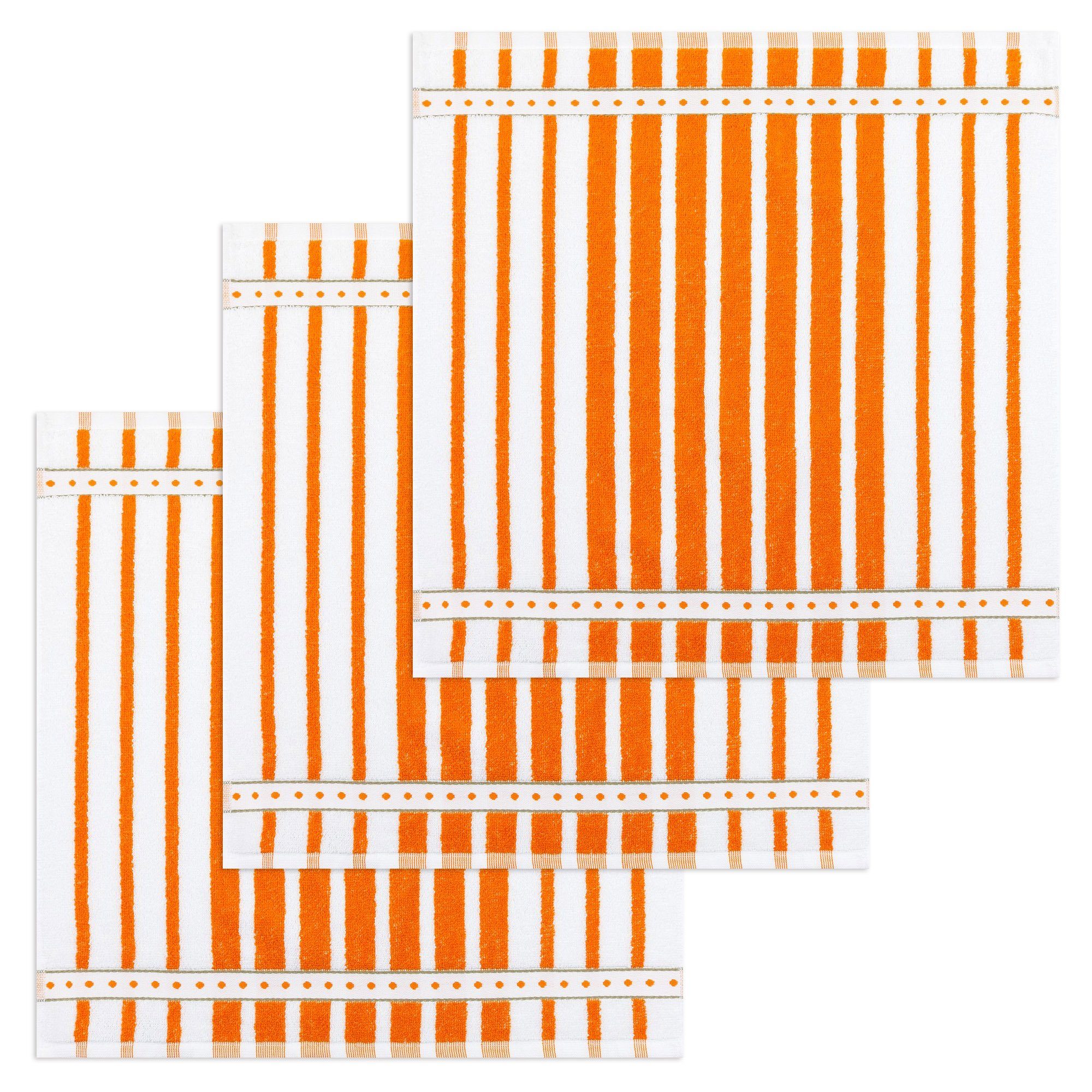 (3 3er Frottee Set), Kracht Küchenhandtücher 3-tlg., Blockstreifen, Orange ca.50x50cm (Set, Pack Baumwolle Stück) Geschirrtuch