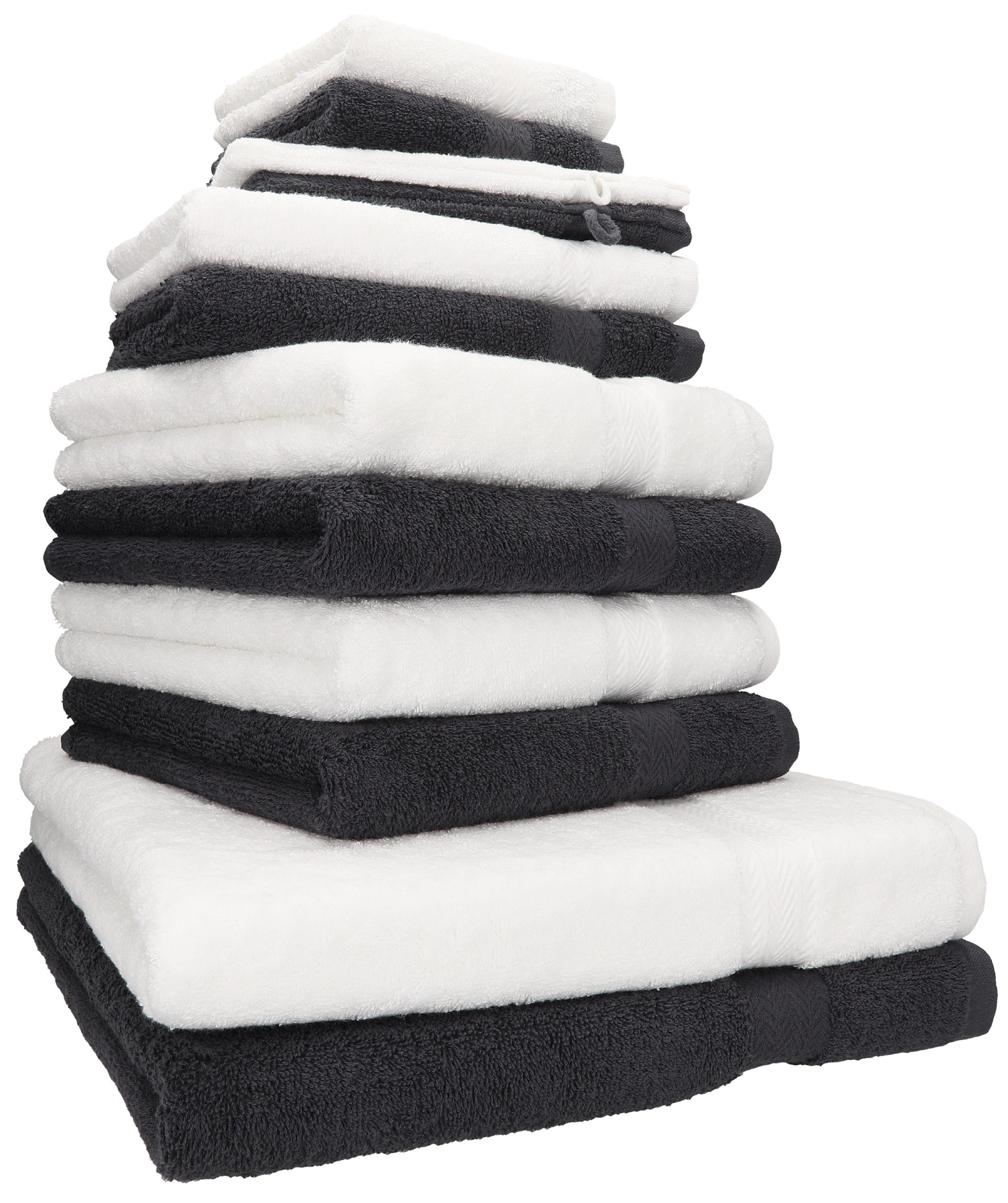 Betz Handtuch Handtuch 12-TLG. 100% weiß/Graphit Farbe Set Premium grau, (12-tlg) Set Baumwolle