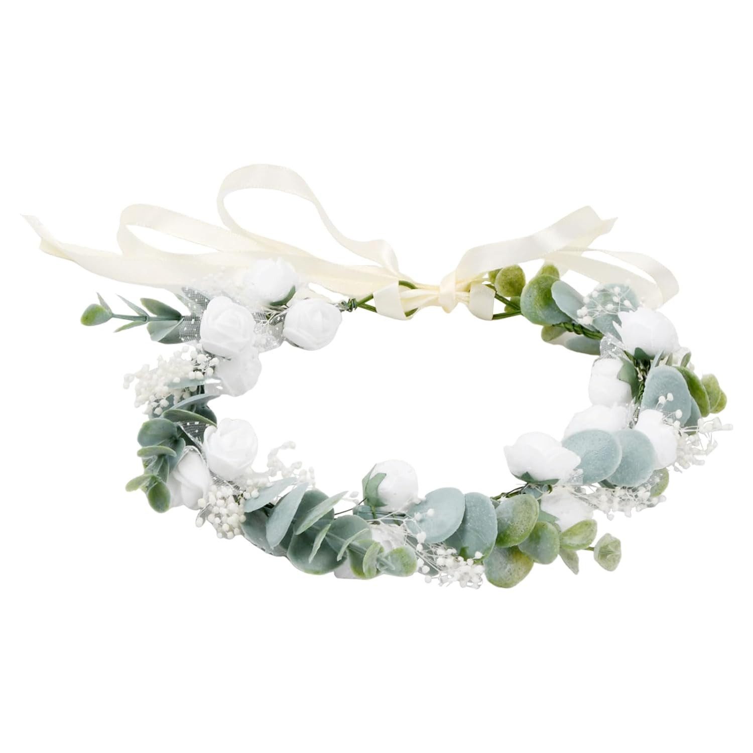 Coonoor Haarband Verstellbares Blumenkranz Haarband Haarreif, Weiß Blumen Haarkranz, 1 Stück, Erstkommunion und Hochzeit - Mädchen Blumenkranz Украшения для волос, Das verstellbare Band passt sich verschiedenen Kopfgrößen an