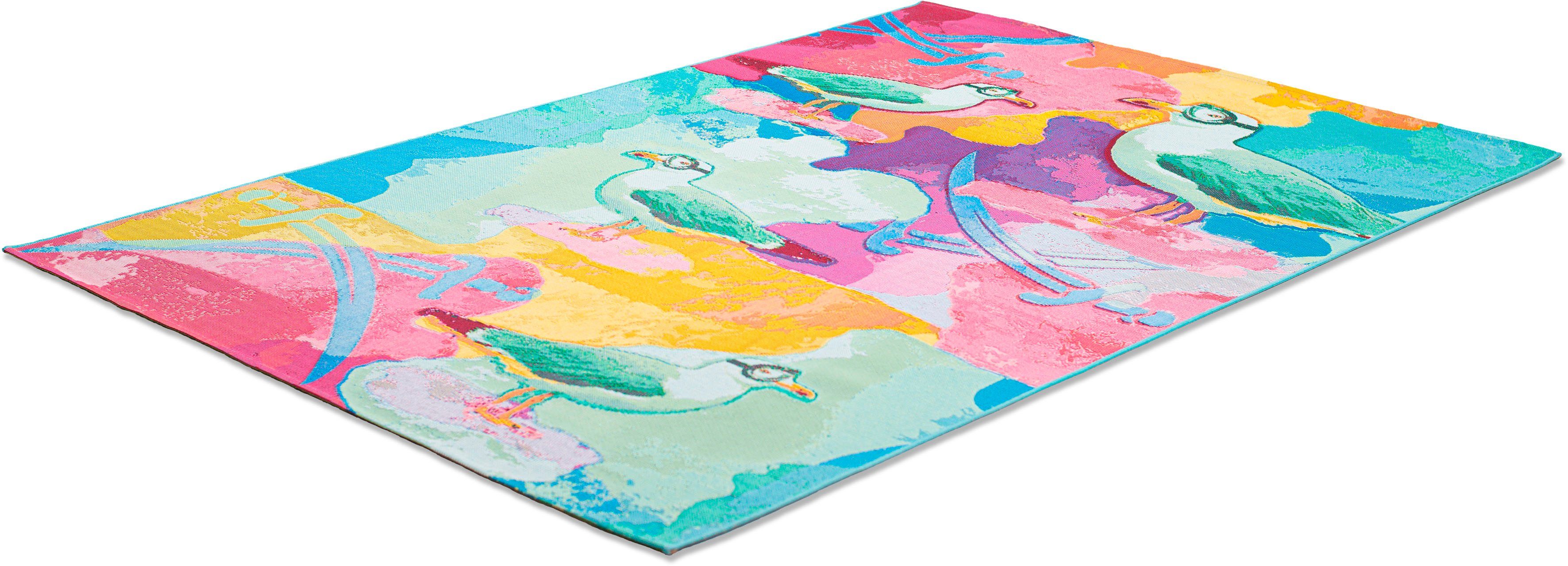 Sansibar Teppich Rantum Beach SA-022, rechteckig, Höhe: 5 mm, Flachgewebe, modernes Design, Motiv Möven, In- & Outdoor geeignet