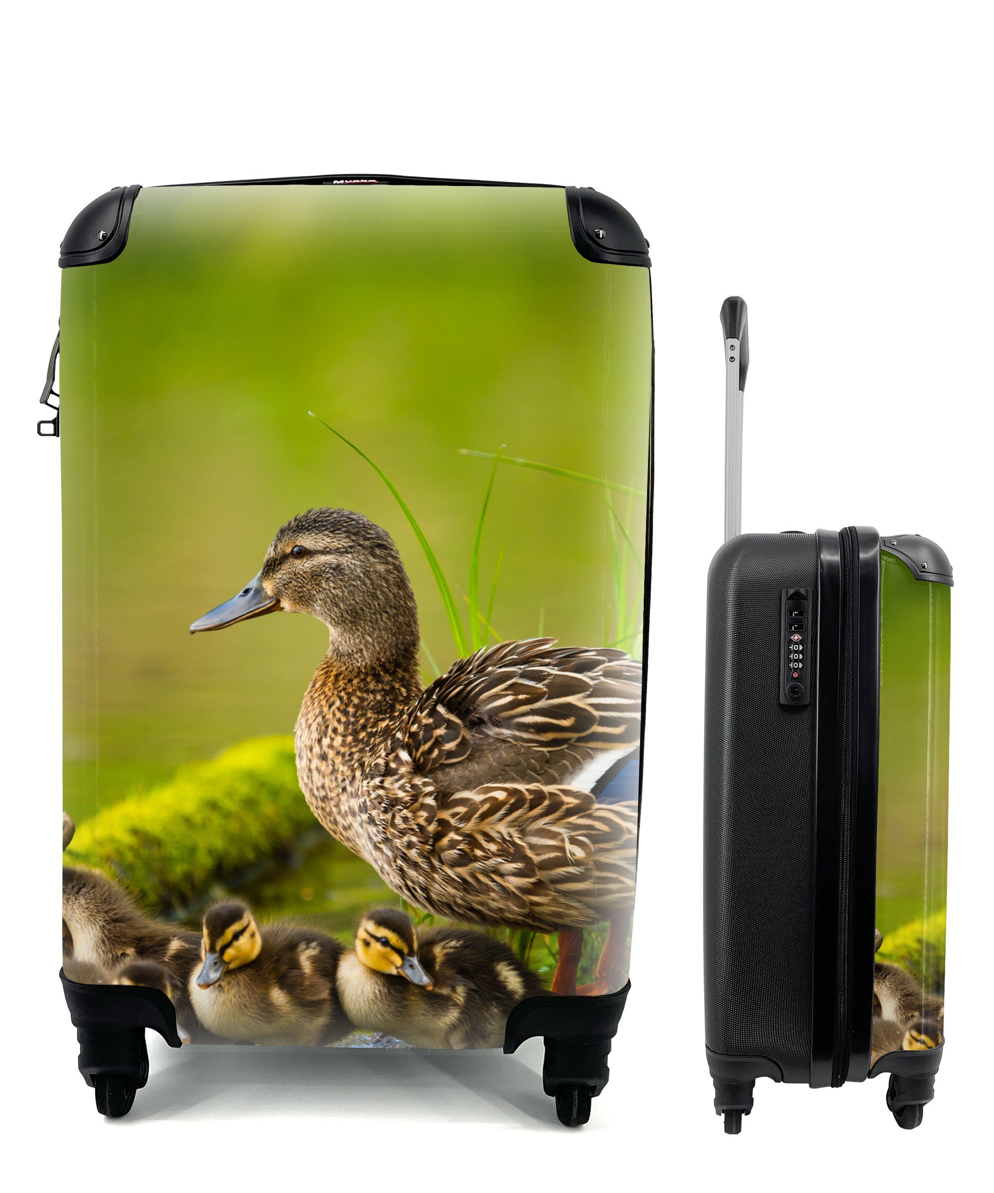 Ente für - Reisekoffer Moos, Vögel mit - 4 Zweig Ferien, Trolley, Reisetasche Handgepäck rollen, MuchoWow Rollen, - Handgepäckkoffer Wasser -