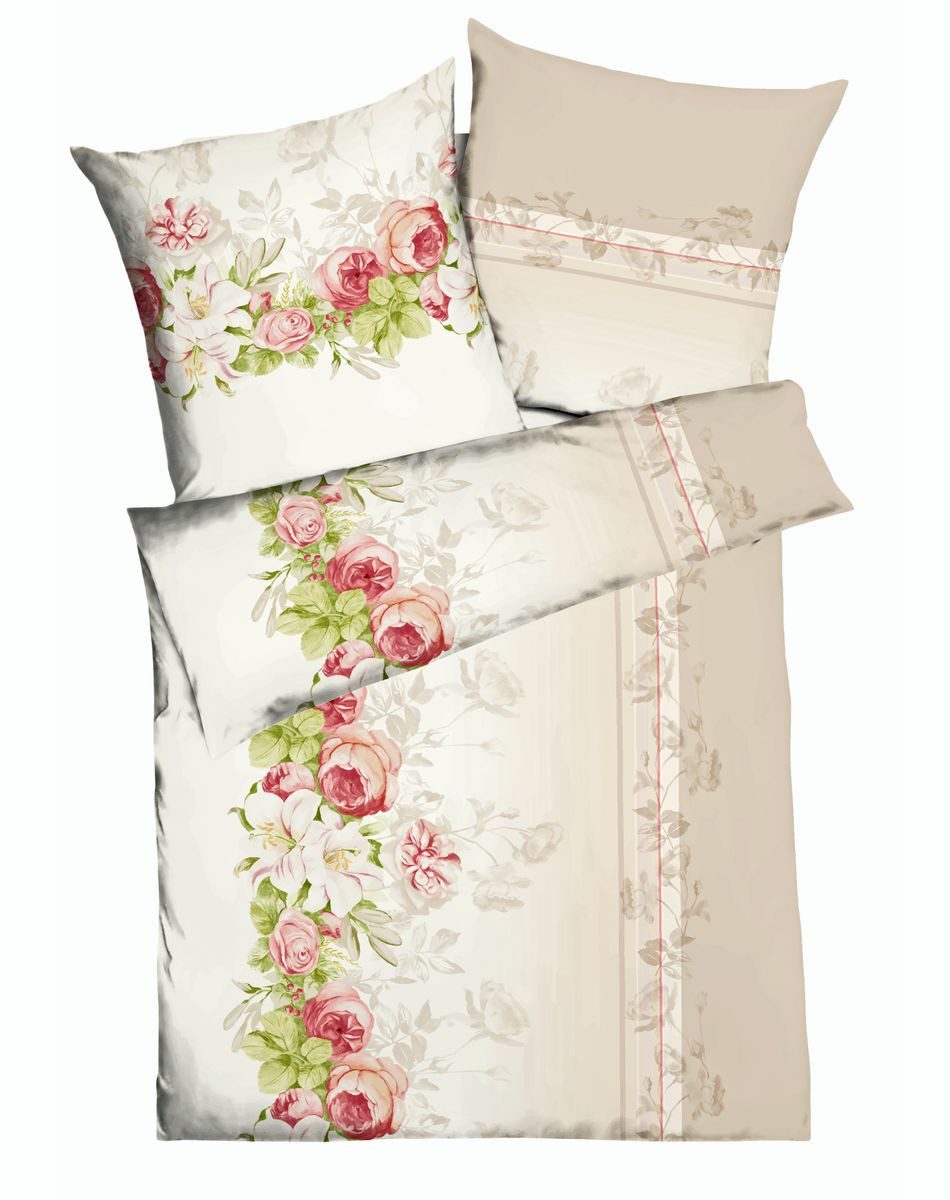 JACK Bettwäsche 135x200cm Marianne Blüten Natur Rosa Kaeppel, Biber, 2 teil günstig online kaufen