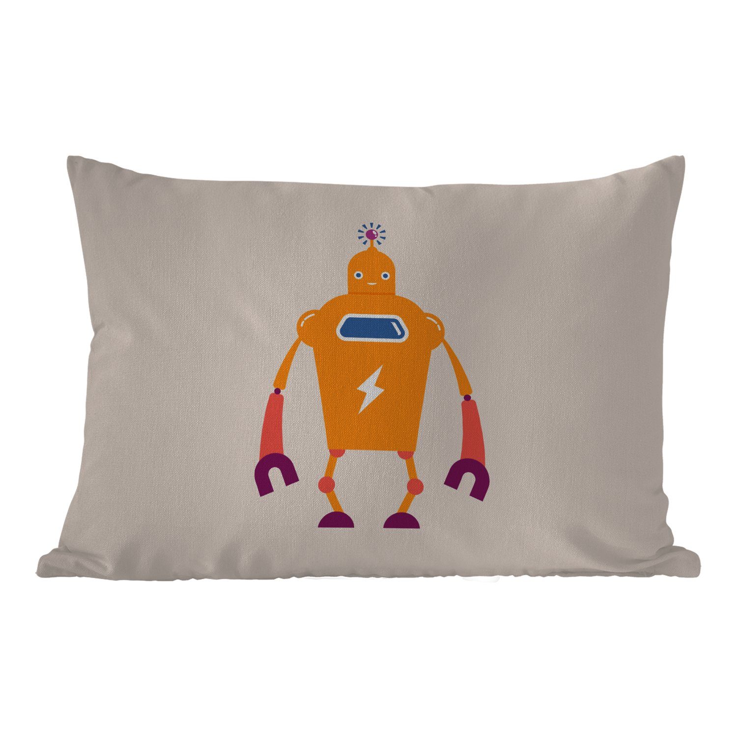 MuchoWow Dekokissen Roboter - Antenne - Orange - Blitzschlag - Junge - Kinder, Outdoor-Dekorationskissen, Polyester, Dekokissenbezug, Kissenhülle