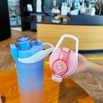 LeiGo Trinkflasche Sport-Wasserflaschen,Trinkflasche,Peeling-Wasserkocher,Gradientenfarbe, Sportflasche mit Zeitmarkierung für Fitnessstudio,Schule,Outdoor