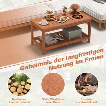 COSTWAY Couchtisch, Massivholz, Kaffeetisch mit Ablage, Outdoor, 90x45x44cm