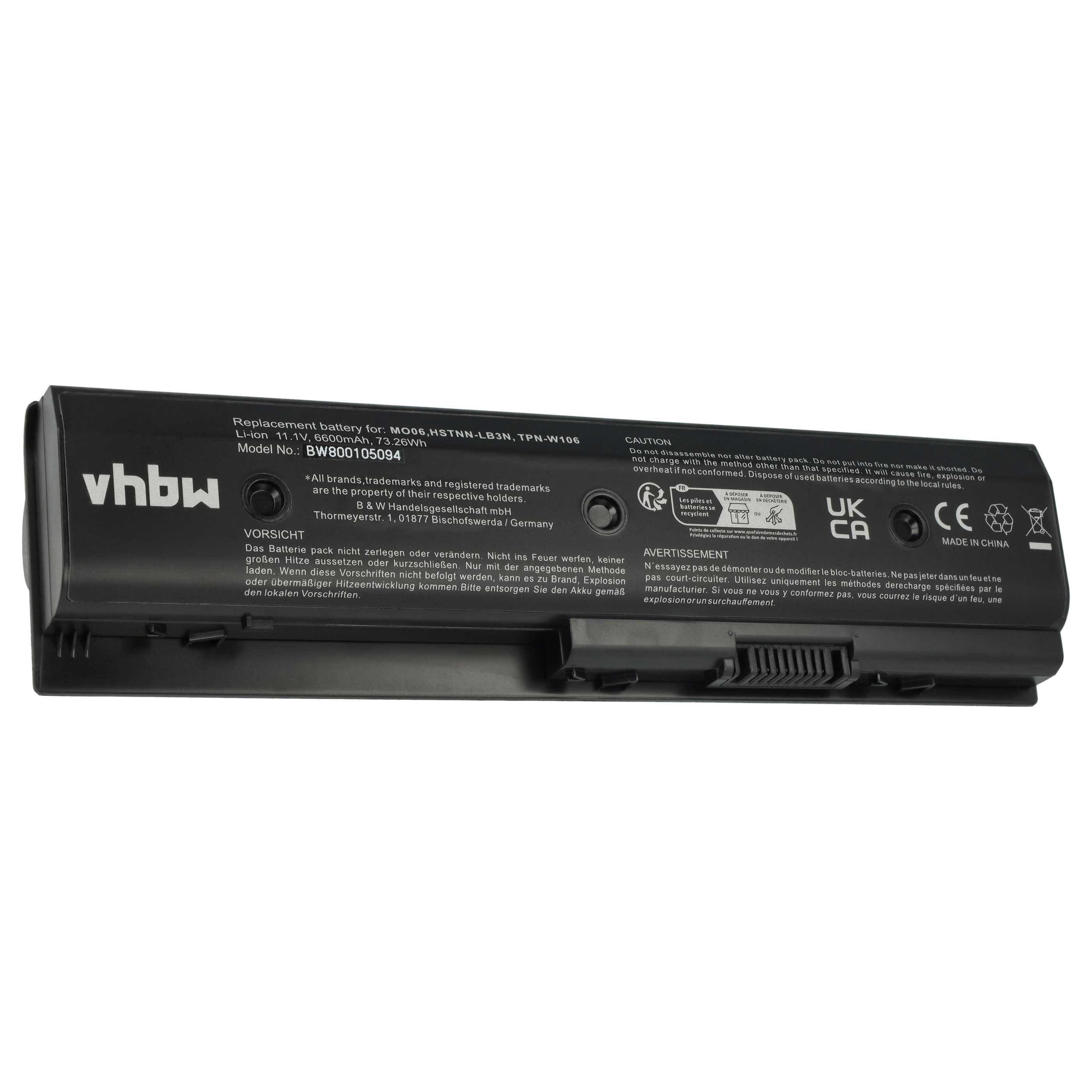 vhbw Akku Ersatz für HP 671567-831, 671567-421, HSTNN-LB3N, H2L55AA, Laptop-Akku Akku Li-Ion 6600 mAh (10,8 V, 1 St), Leistungsfähiger Austausch-Akku für Notebook, Wiederaufladbar, Jede