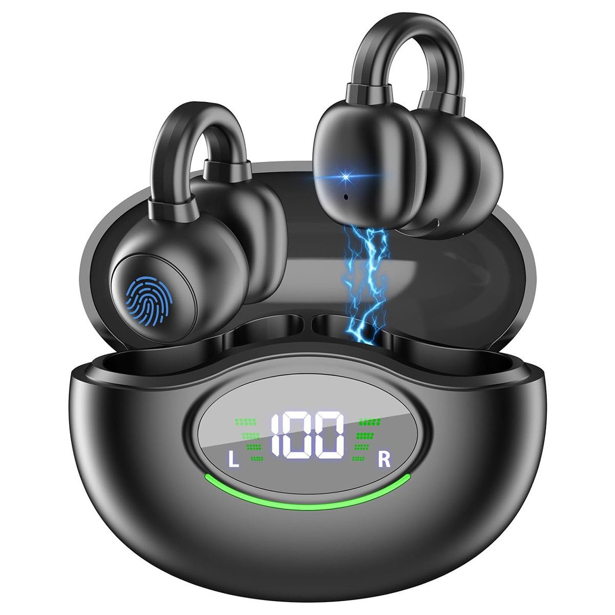 MOPUEA Bluetooth-Kopfhörer, Bluetooth 5.3, Rauschunterdrückung, Ohrclip-Typ wireless In-Ear-Kopfhörer (Innovatives Clip-Design, 80h Laufzeit, wasserdicht)