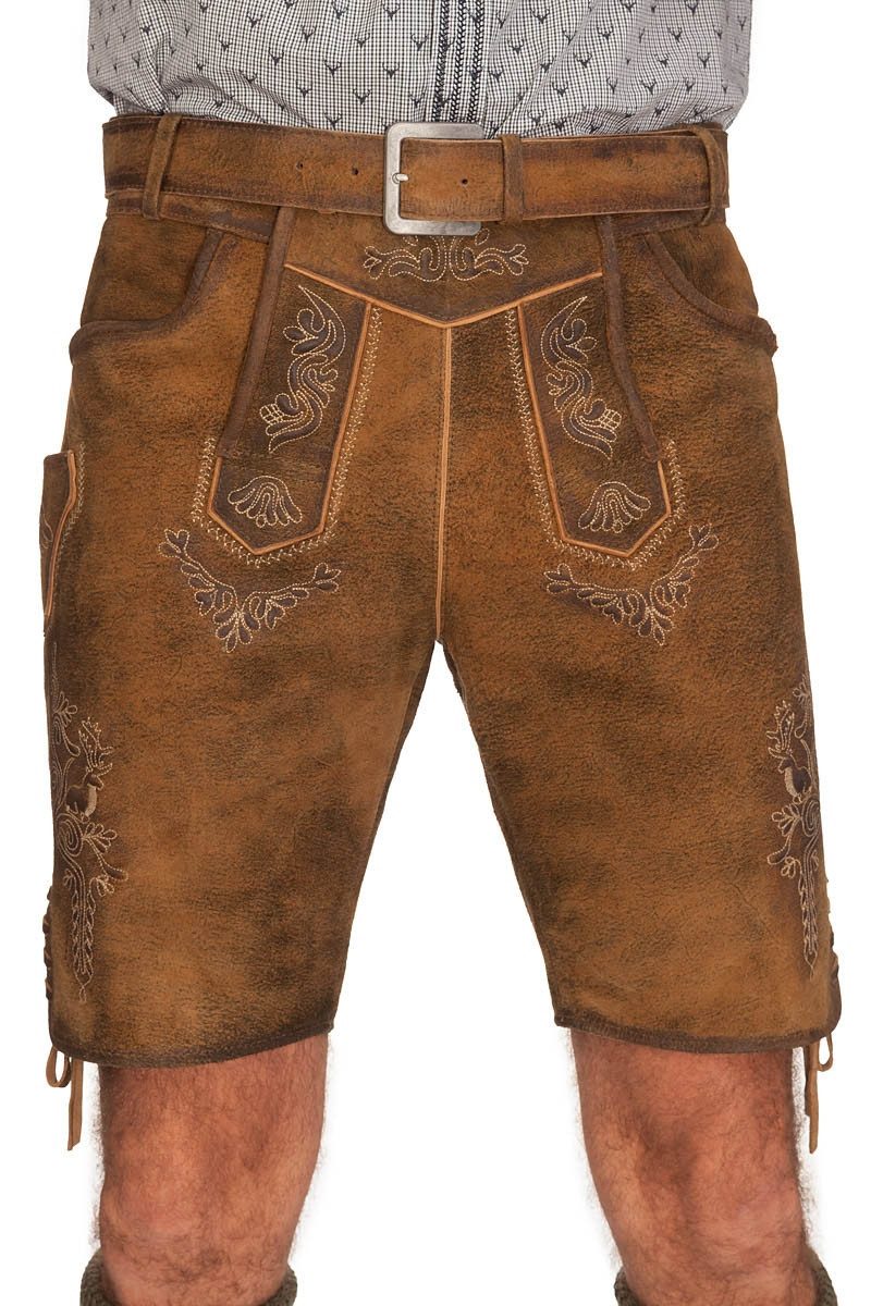 Maddox Trachtenlederhose Lederhose Herren kurz - FRIEDOLIN - braun, ruß