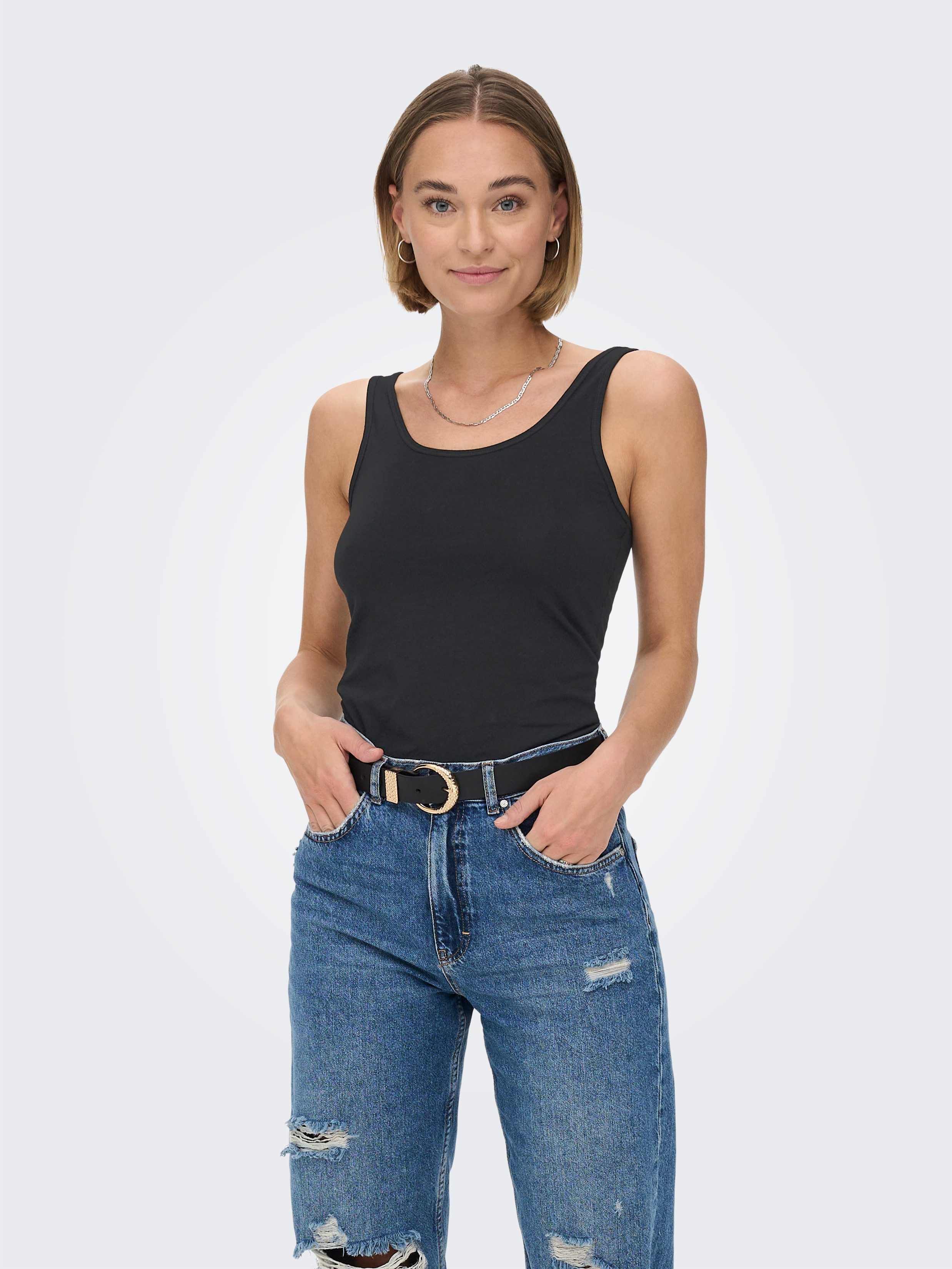 ONLY Tanktop ONLLIVE – Slim-Fit Tanktops mit Stretch für optimalen Sitz (Packung, 2-tlg., 2er-Pack) slim fit, casual, Jersey, Baumwollmischung, Rundhals