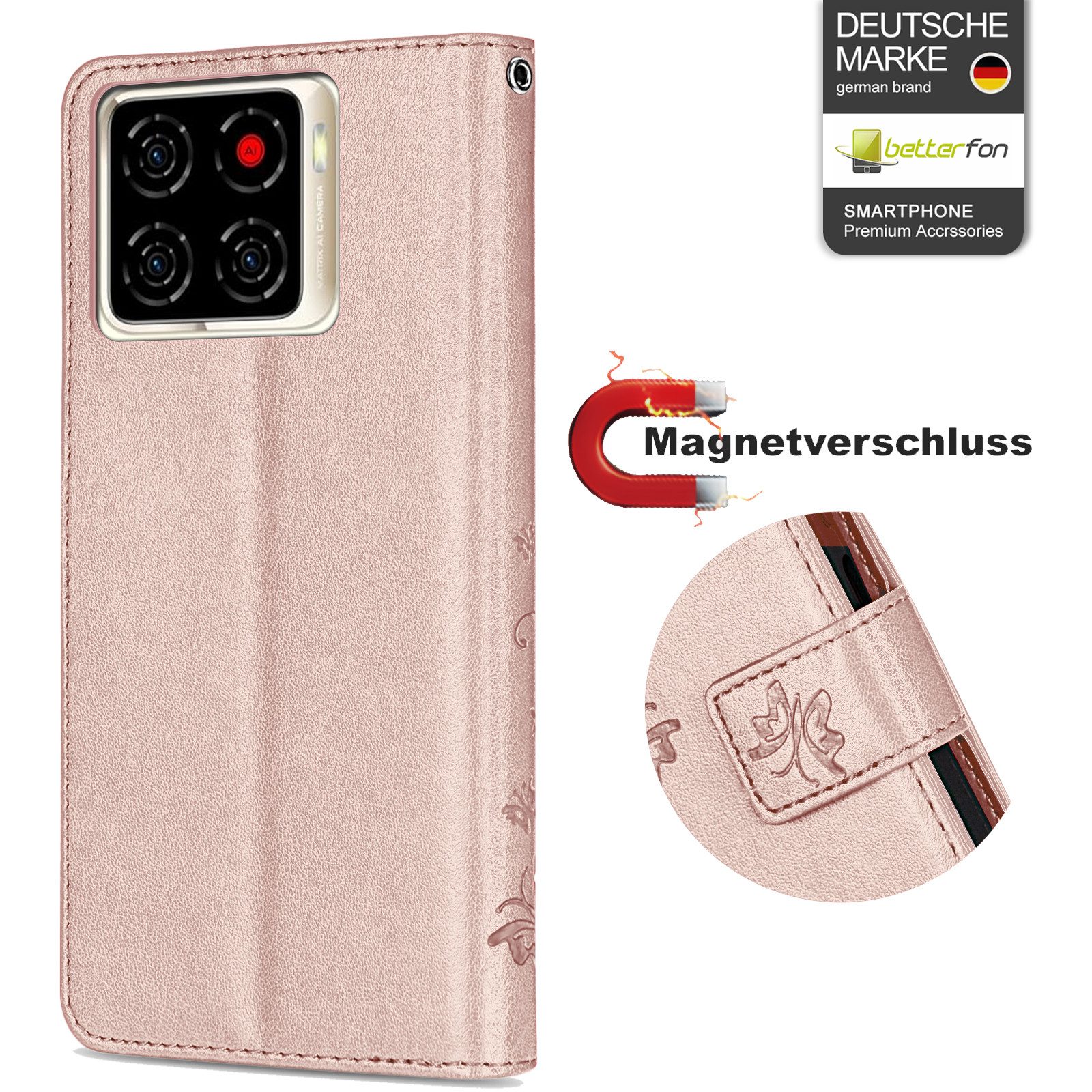 betterfon Handyhülle Handytasche für ZTE Blade A56 Klapphülle mit Kartenfächern, Bookstyle-Hülle mit Magnetverschluss, Smartstand & Kunstleder – Bild 3 von 5