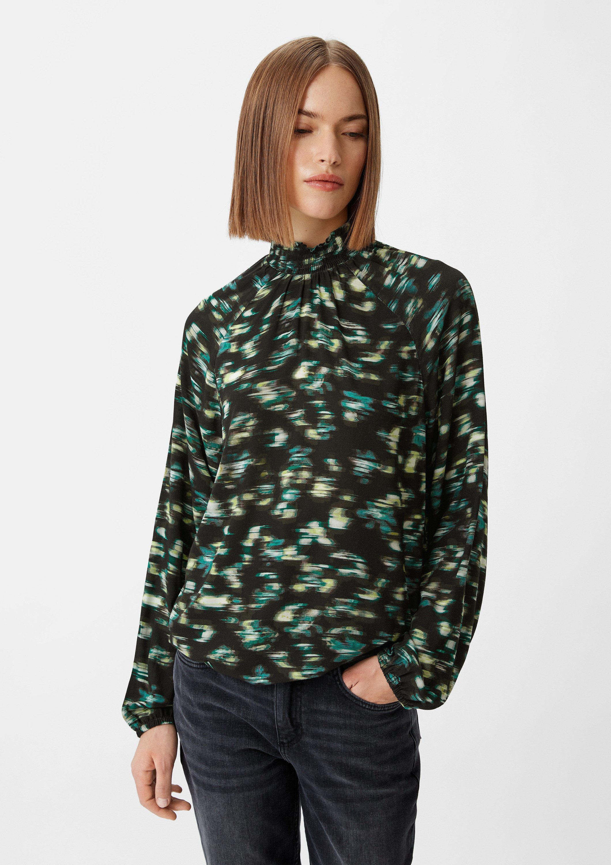 Langarmbluse Bluse Bluse mit Rüschenkragen