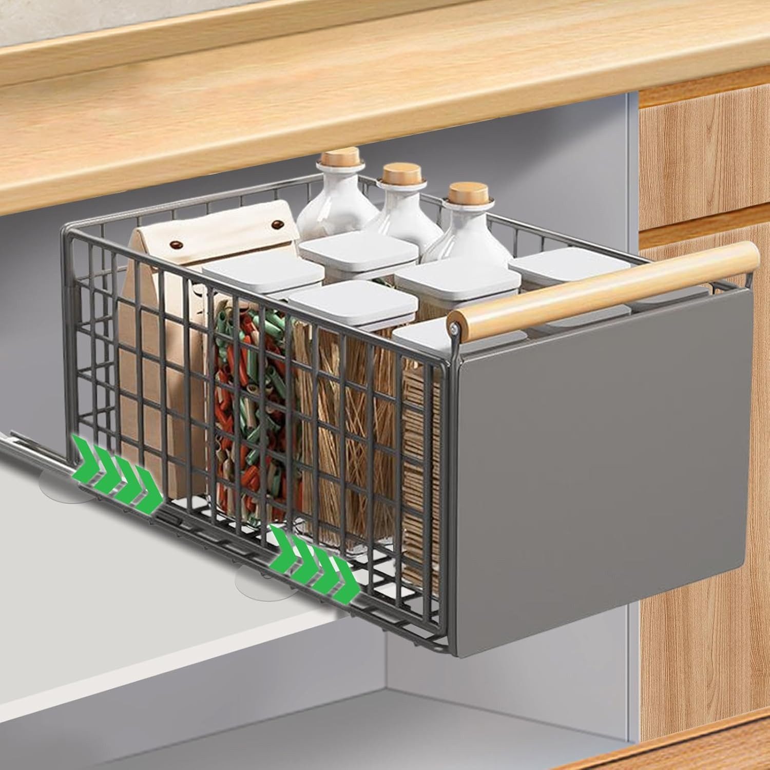 LEMLIT Küchenregal Teleskopschublade Schublade Ausziehbare Schrank Küche Organizer, 1 Stück 1-tlg., ohne Bohren, Mit Rutschschutzmatte, für Küche, Unterschrank