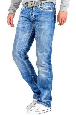 Cipo & Baxx Regular-fit-Jeans Hose BA-C0595 W36/L30 (1-tlg) Stonewashed Effekt mit weißer Ziernaht