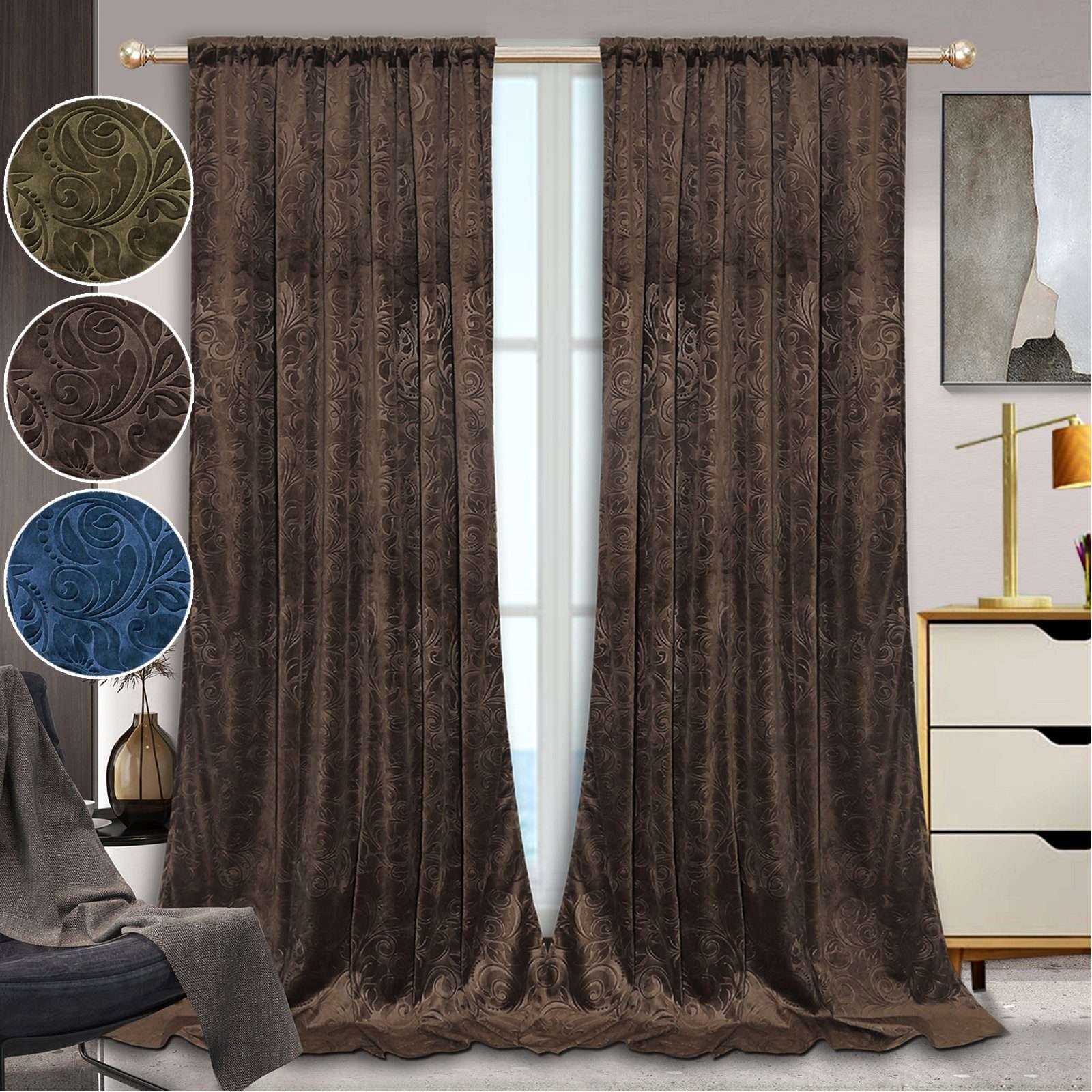 BTTO V&G Vorhang Gardinen Blickdicht Vorhang Samt Velvet Kräuselband (2 St), blickdicht, Vorhang Wohnzimmer