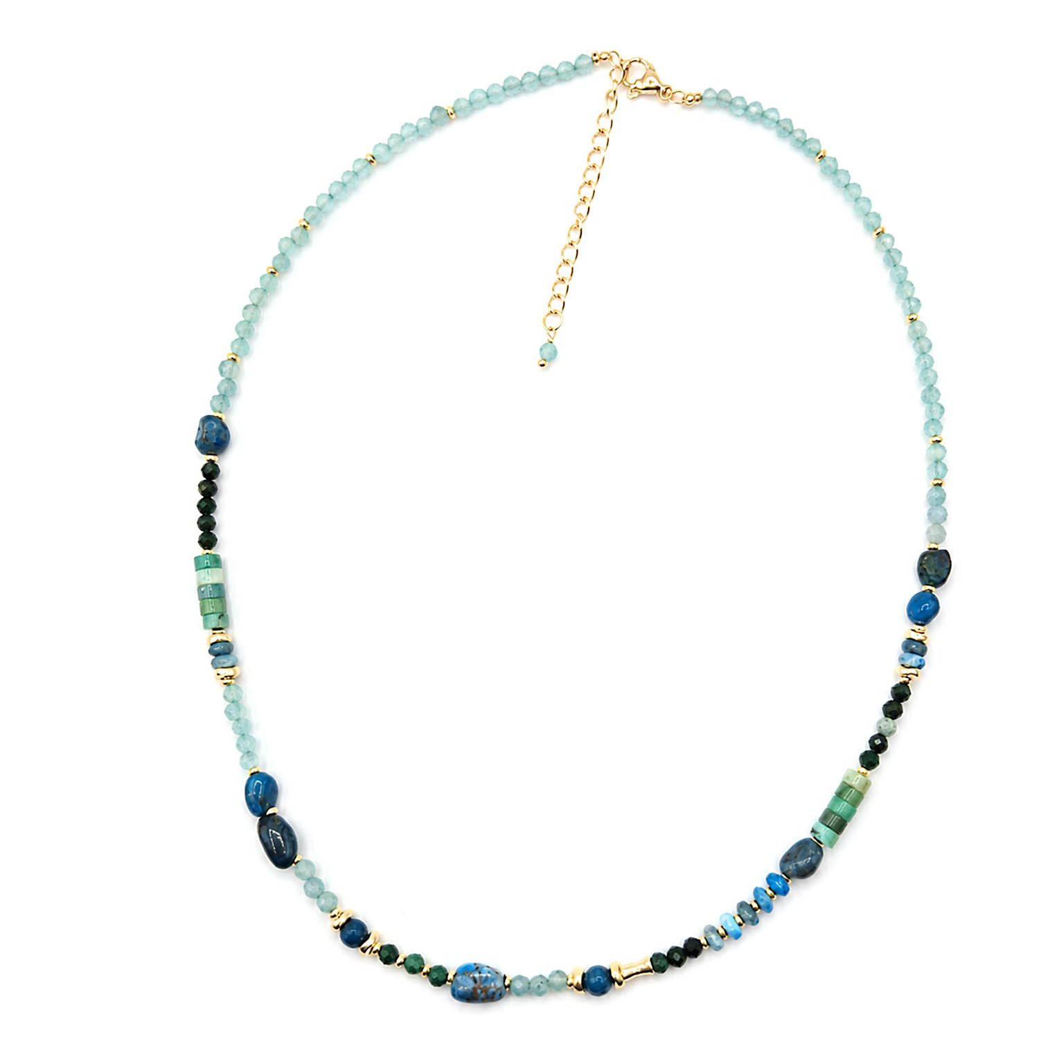 Impala Perlenkette Kette Amita mit Apatit, Amazonit & Moosachat, handmade