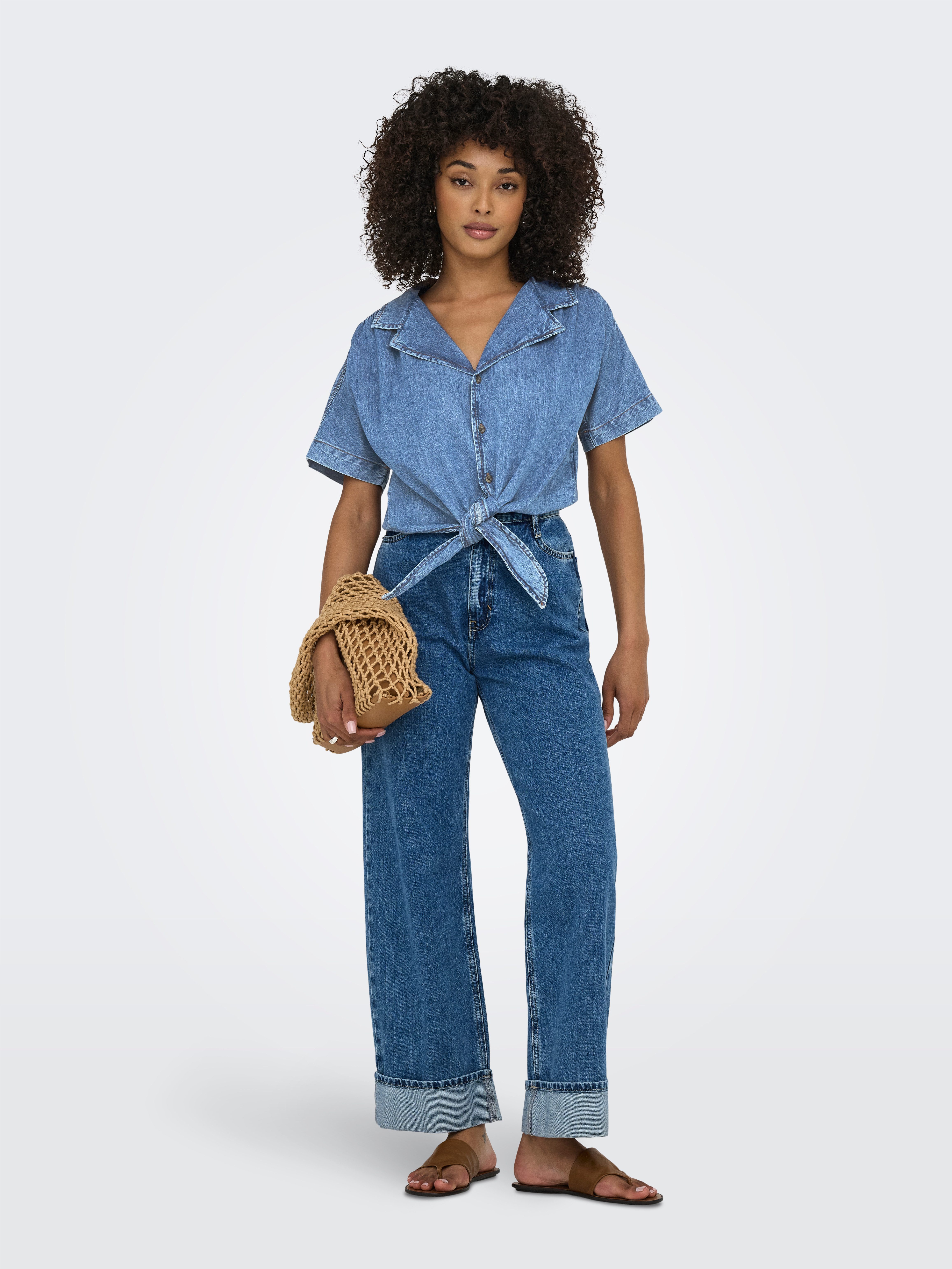 ONLY Jeansbluse ONLPAULA S/S TIE SHIRT DNM AKM Baumwollmischung, regular fit