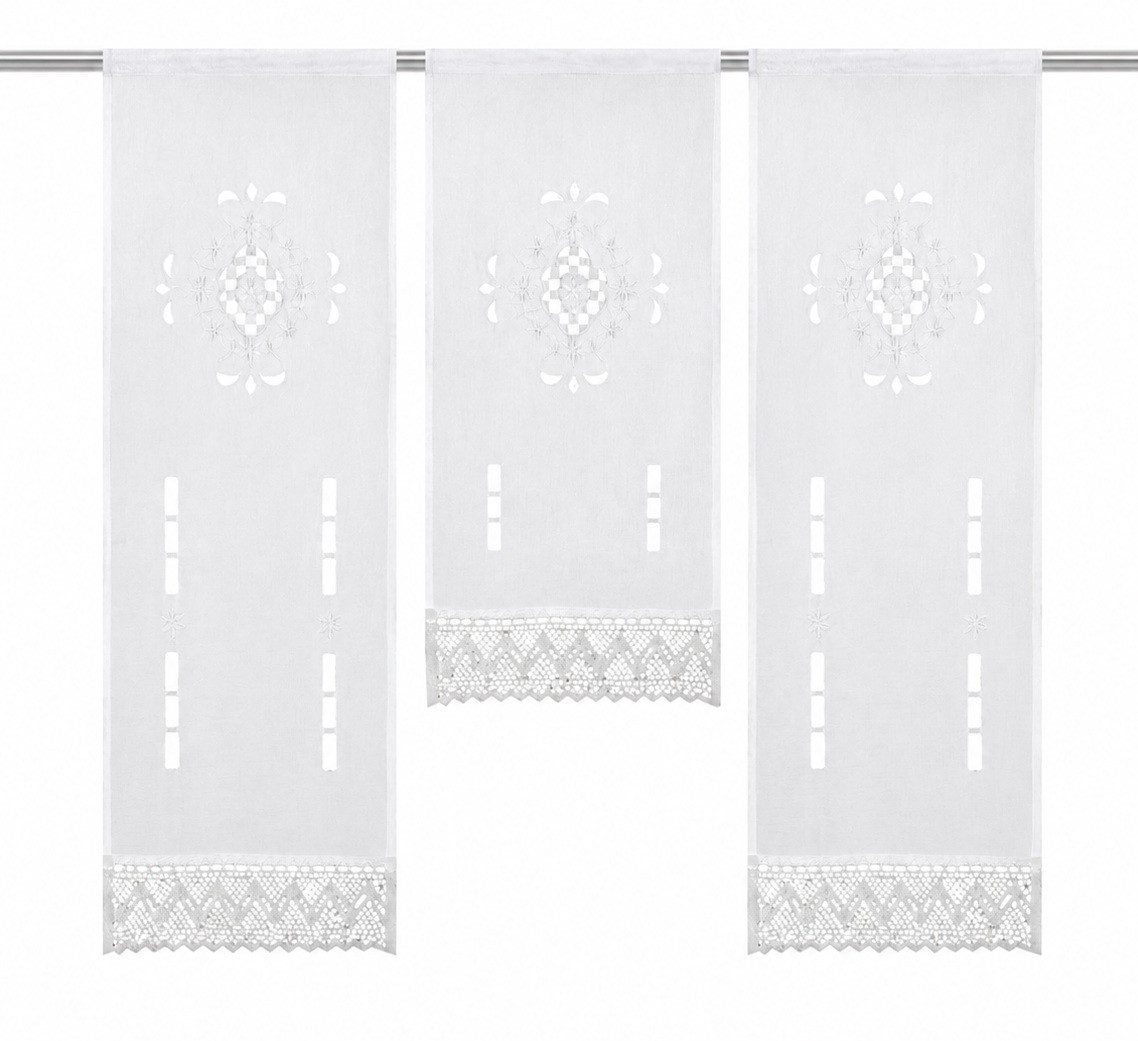Clever-Kauf-24 Scheibengardine Mini Flächenvorhang Set / Fensterbehang, Lochstickerei "Alegra" (3 St), Stangendurchzug, halbtransparent