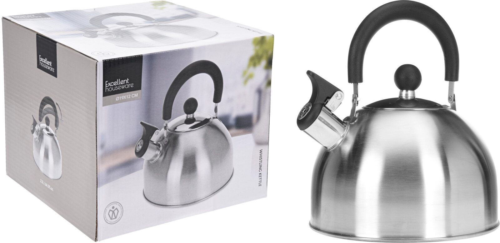 Koopman Wasserkessel Wasserkocher Pfeifkessel 2,5 L Edelstahl Flötenkessel Ø 19 cm Küche, (1-tlg), 2,5L, Pfeifkessel, Wasserkocher, Edelstahl, Teekessel