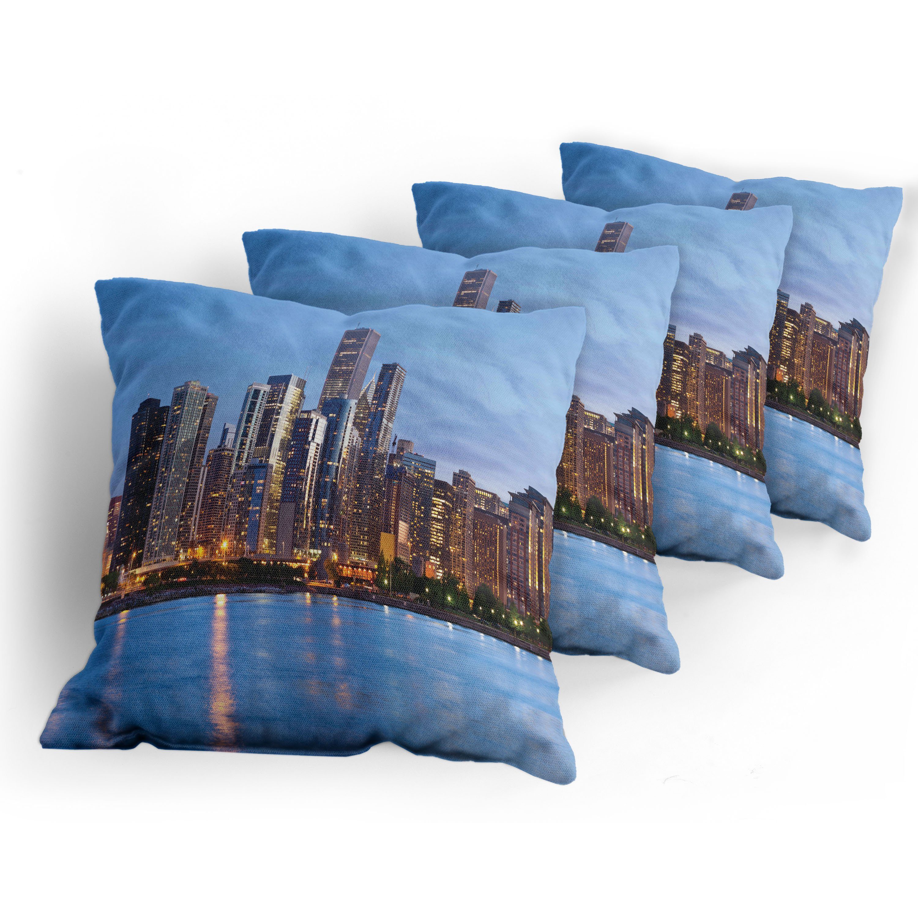 Chicago Big City Doppelseitiger Sunset Digitaldruck, (4 Stück), Modern Kissenbezüge Abakuhaus Accent Skyline