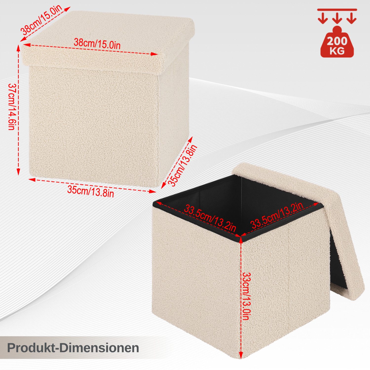 EUGAD Sitzhocker (2 St), mit Stauraum, Faltbarer Hocker, aus Teddyfleece
