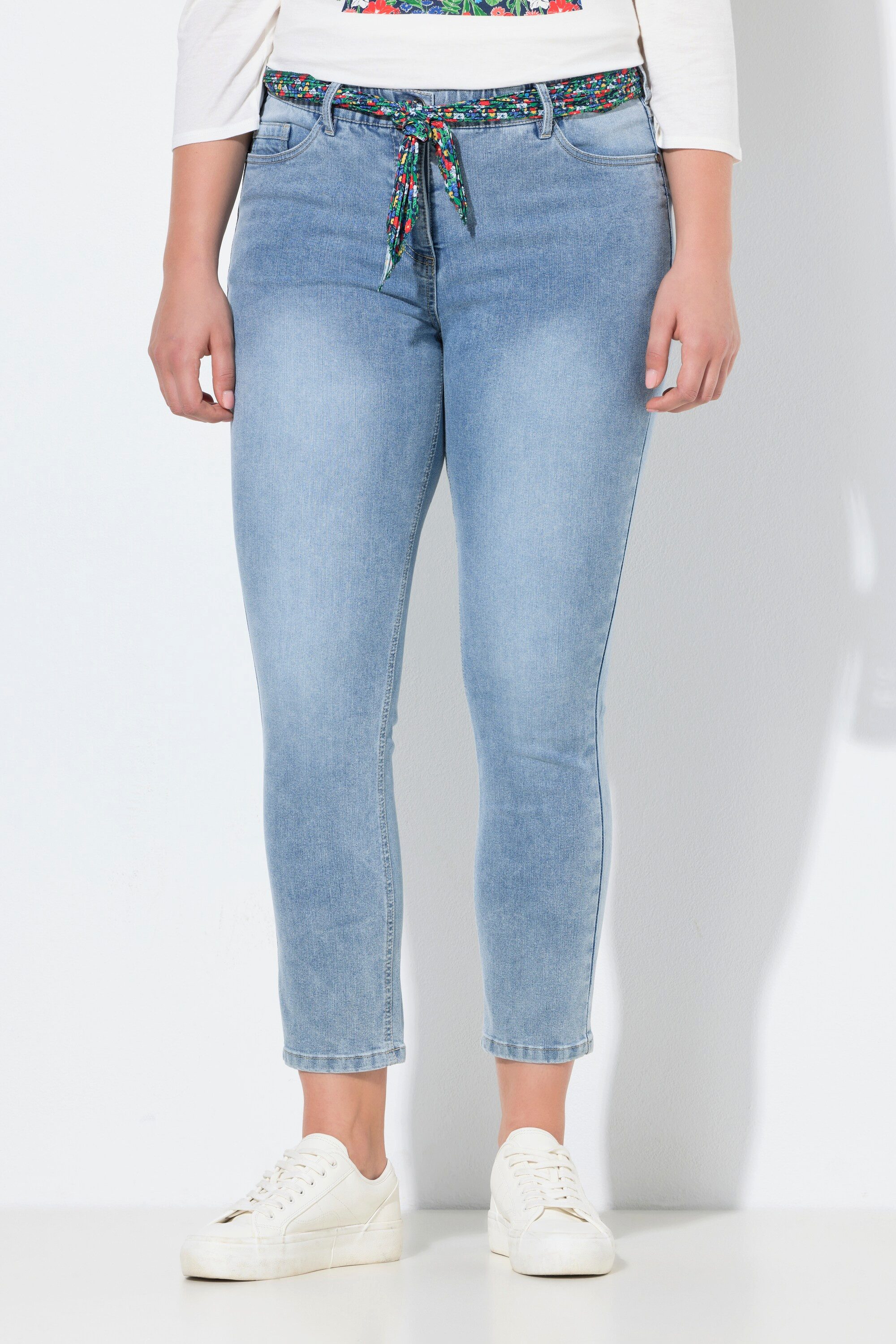 Ulla Popken Regular-fit-Jeans Jeans Sarah Tuchgürtel verkürzt schmales Bein