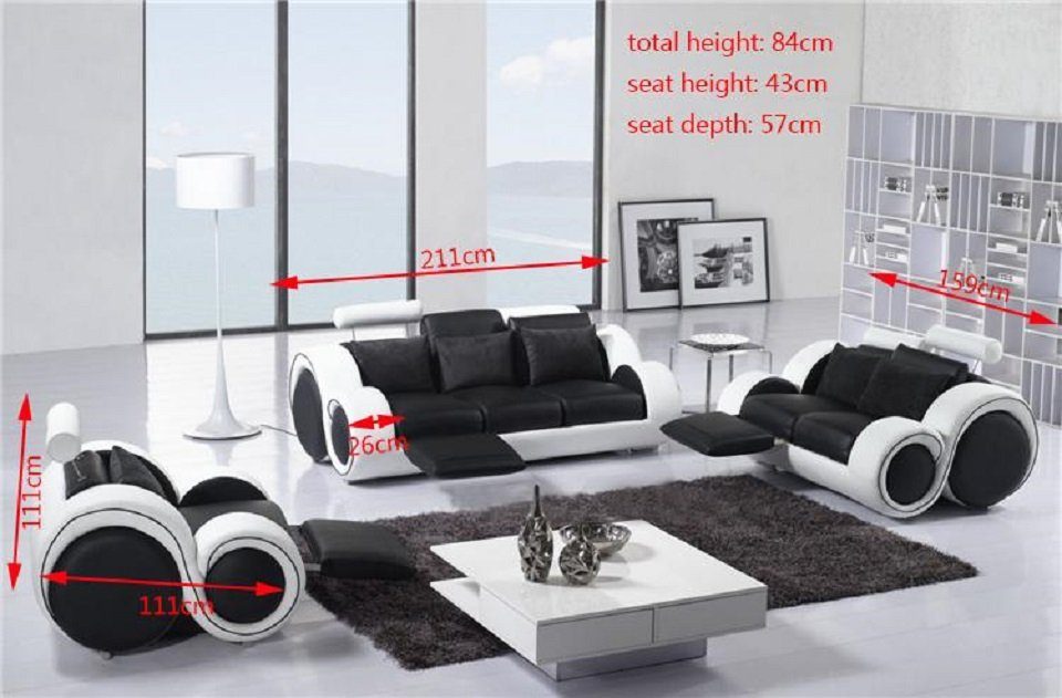 JVmoebel Sofa Moderne Sofas 3+2+1 Sofas Couchen Set Made in Design Sitzer Polster Europe Textil, Schwarz/Weiß