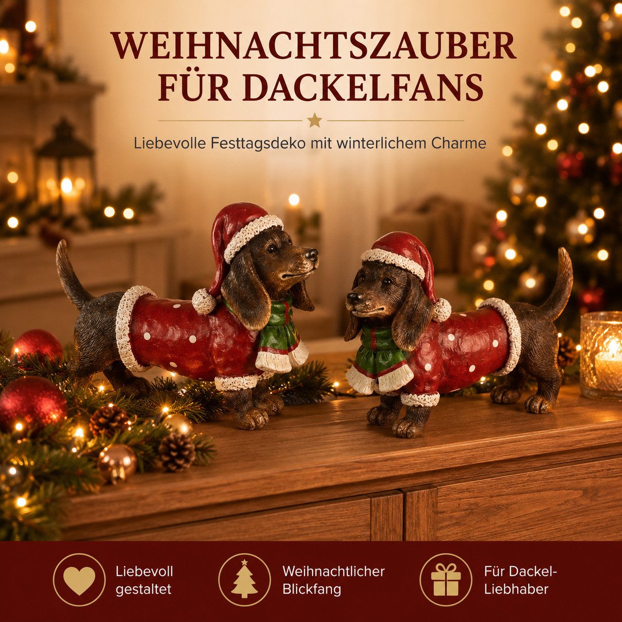 formano Dekofigur 2er Set Weihnachts-Dackel Dekofiguren 22 x 13 cm