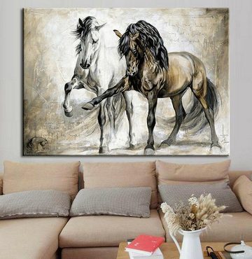TPFLiving Kunstdruck (OHNE RAHMEN) Poster - Leinwand - Wandbild, Braunes und weißes Pferd vor beigem Hintergrund (Verschiedene Größen), Farben: Leinwand bunt - Größe: 20x30cm