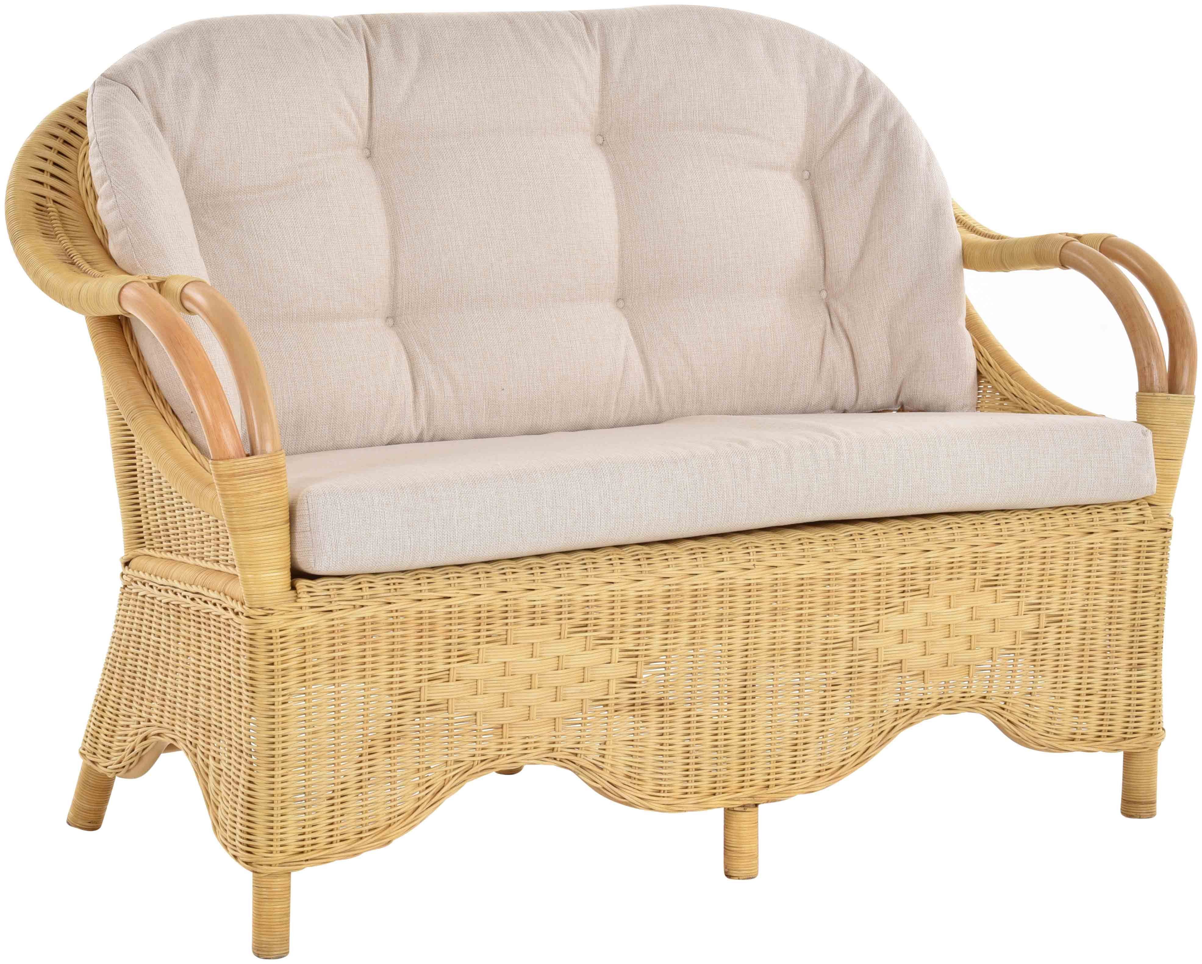 Creme Rattanmöbel Wintergarten Krines 2-Sitzer-Sofa Loungesofa Rattansofa Couch Natur Home Rattan