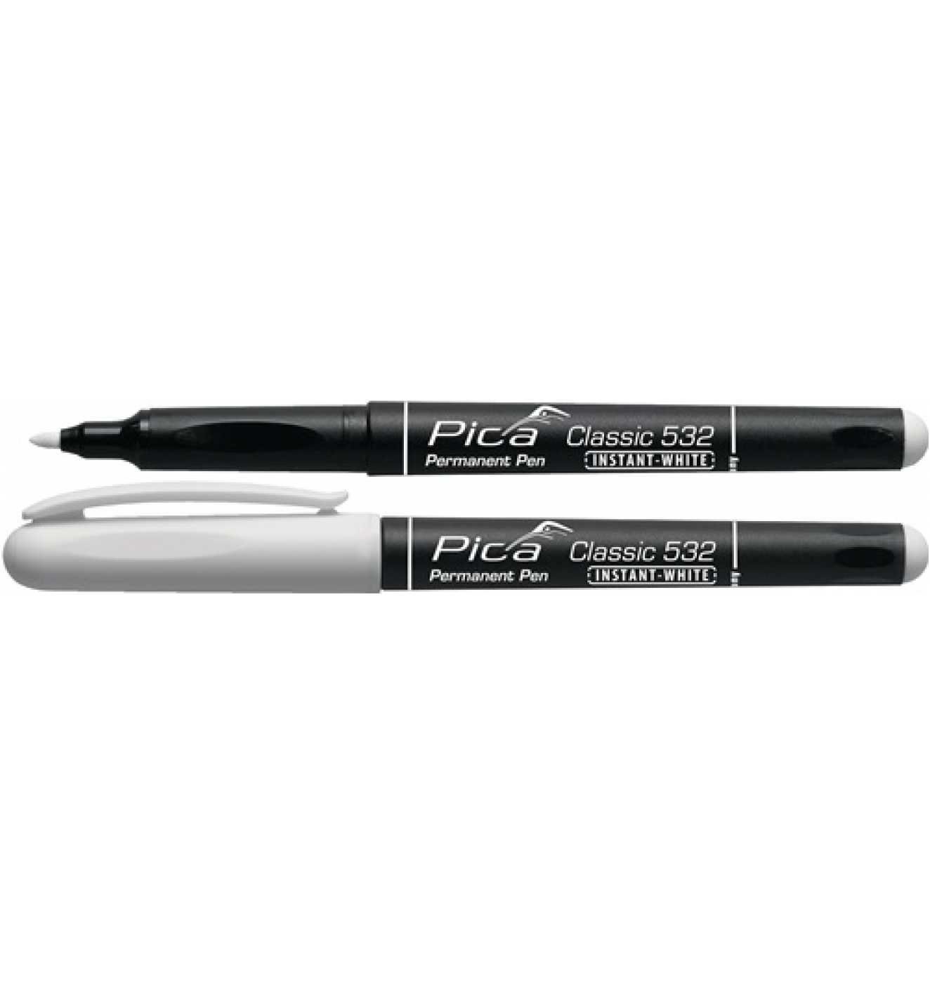 Pica-Marker Permanentmarker INSTANT WHITE weiß, Strich-B.1-2 mm, Stift mit Clip