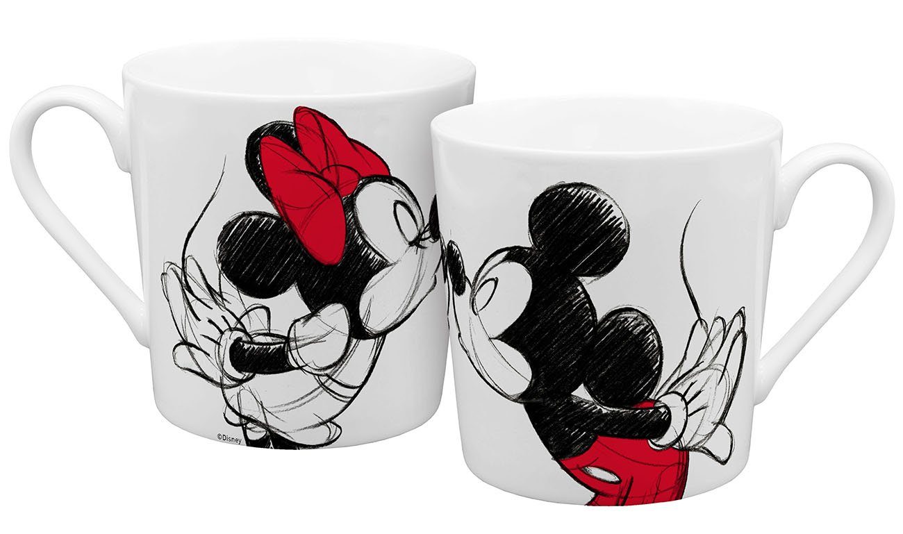 Geda Labels GmbH Tasse Mickey Kiss Sketch, Porzellan, Rot, 350 ml, spülmaschinengeeignet