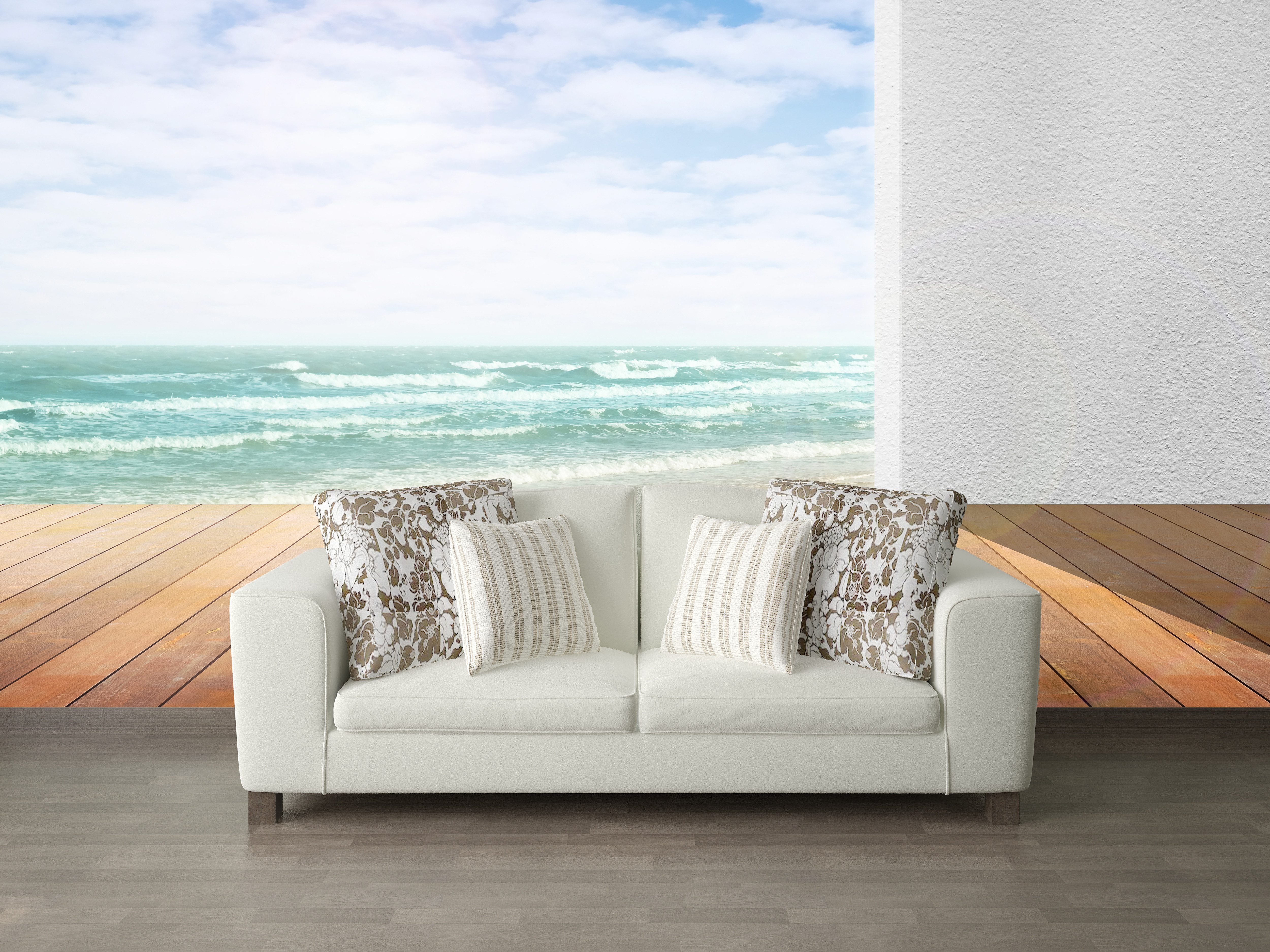 queence Fototapete 3D Optik am Meer, glatt, Meer, Motiv, bedruckt, realistisch, (4 St), Wandpaneele, selbstklebend, Tapete, Sticker, Wanddeko, XXL-Fotomotiv