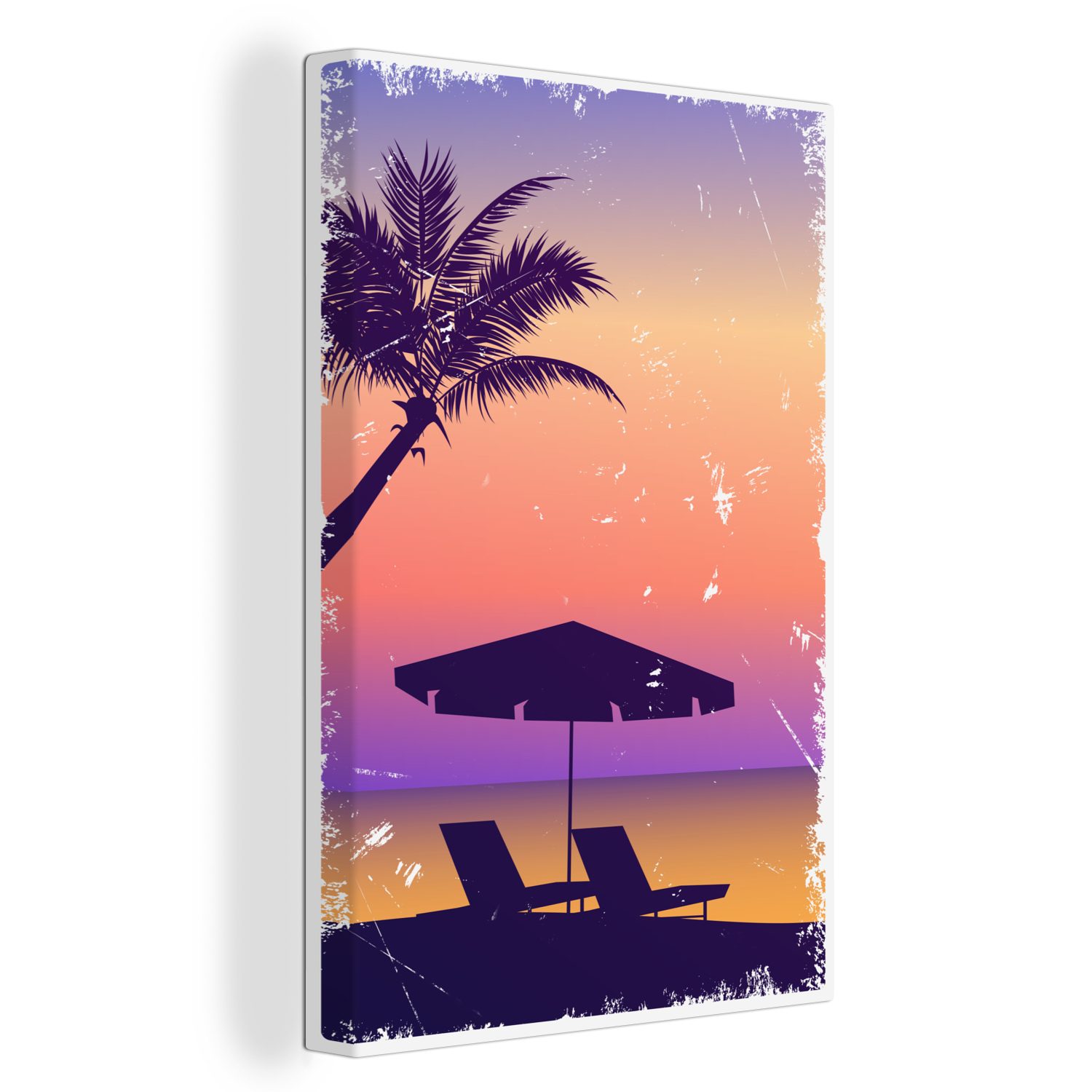 Luft (1 Leinwandbild - Strandkorb Gemälde, OneMillionCanvasses® - fertig - cm St), inkl. 20x30 bespannt Sonnenschirm Sommer, Leinwandbild Zackenaufhänger,