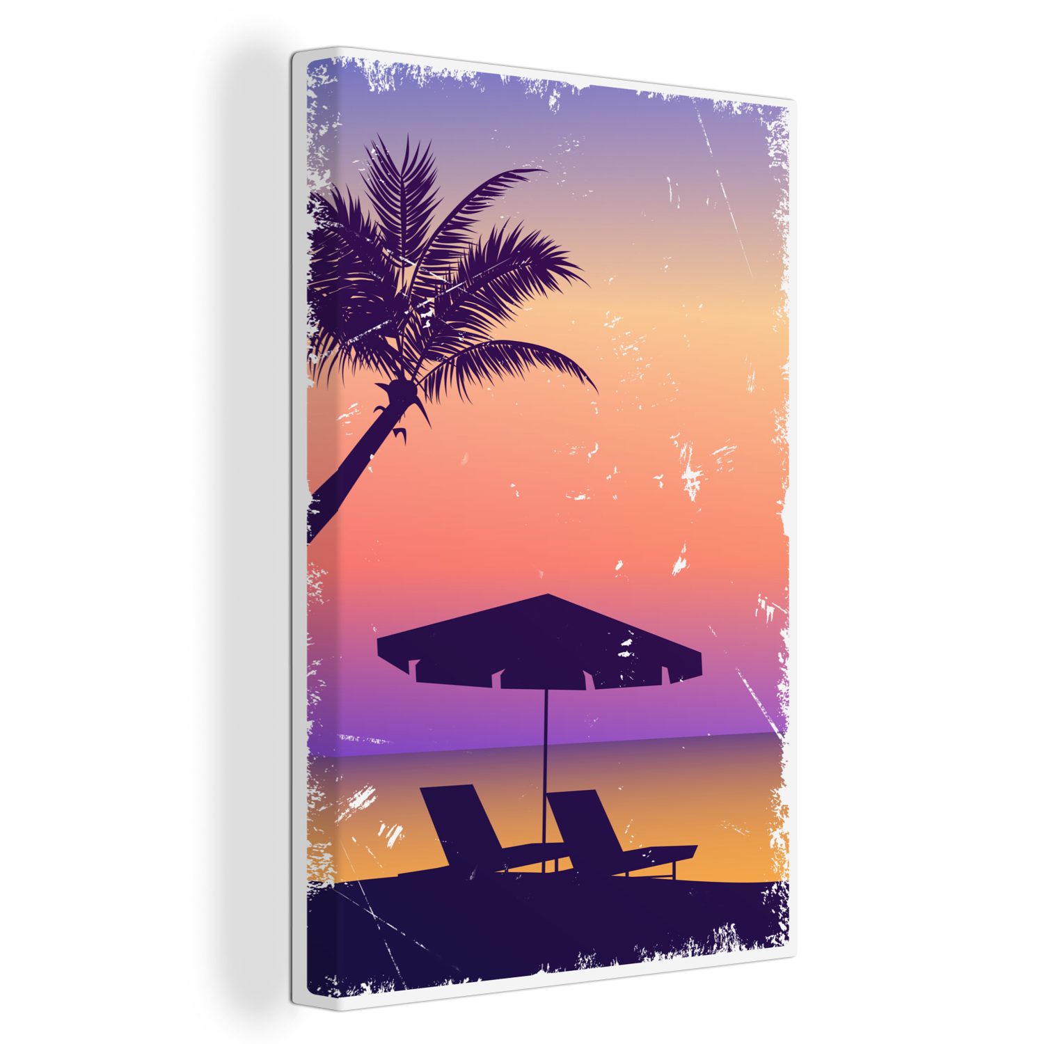 OneMillionCanvasses® Leinwandbild Strandkorb - Sonnenschirm - Luft - Sommer, (1 St), Leinwandbild fertig bespannt inkl. Zackenaufhänger, Gemälde, 20x30 cm